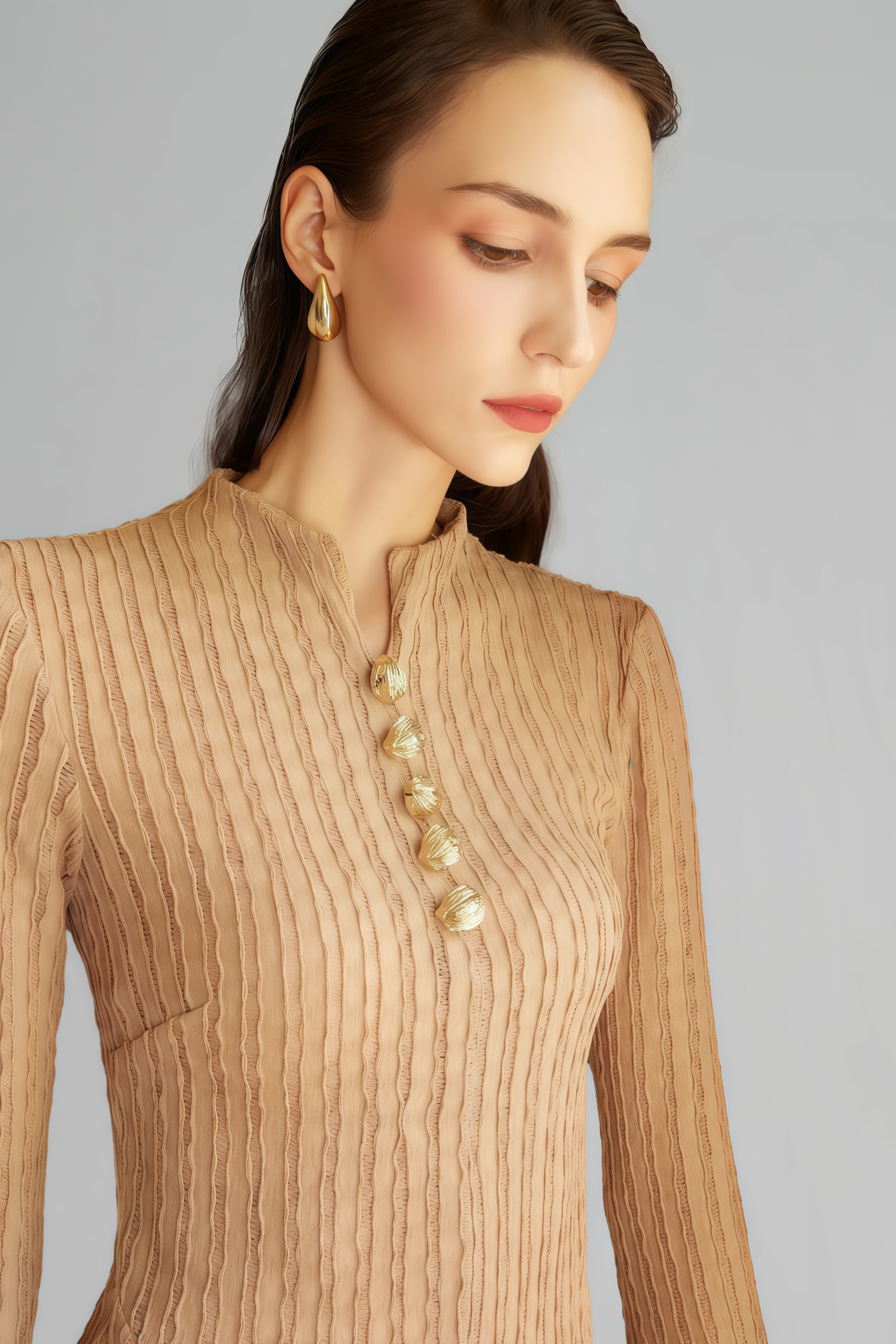 Adeline Beige Maxikleid aus strukturiertem Jacquard