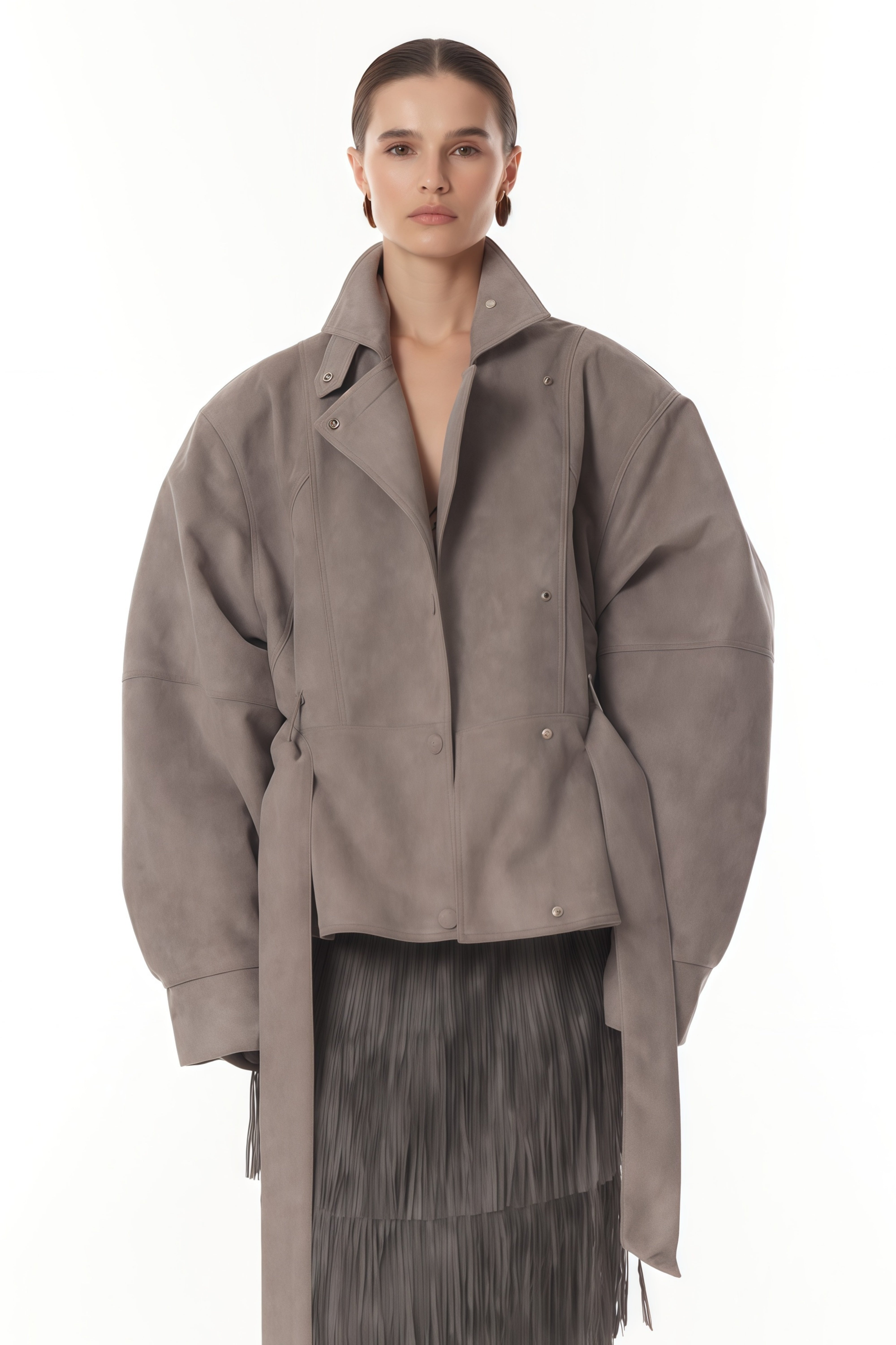 جاكيت راكب الدراجة الجلد المدبوغ بحزام بني من أفيلين