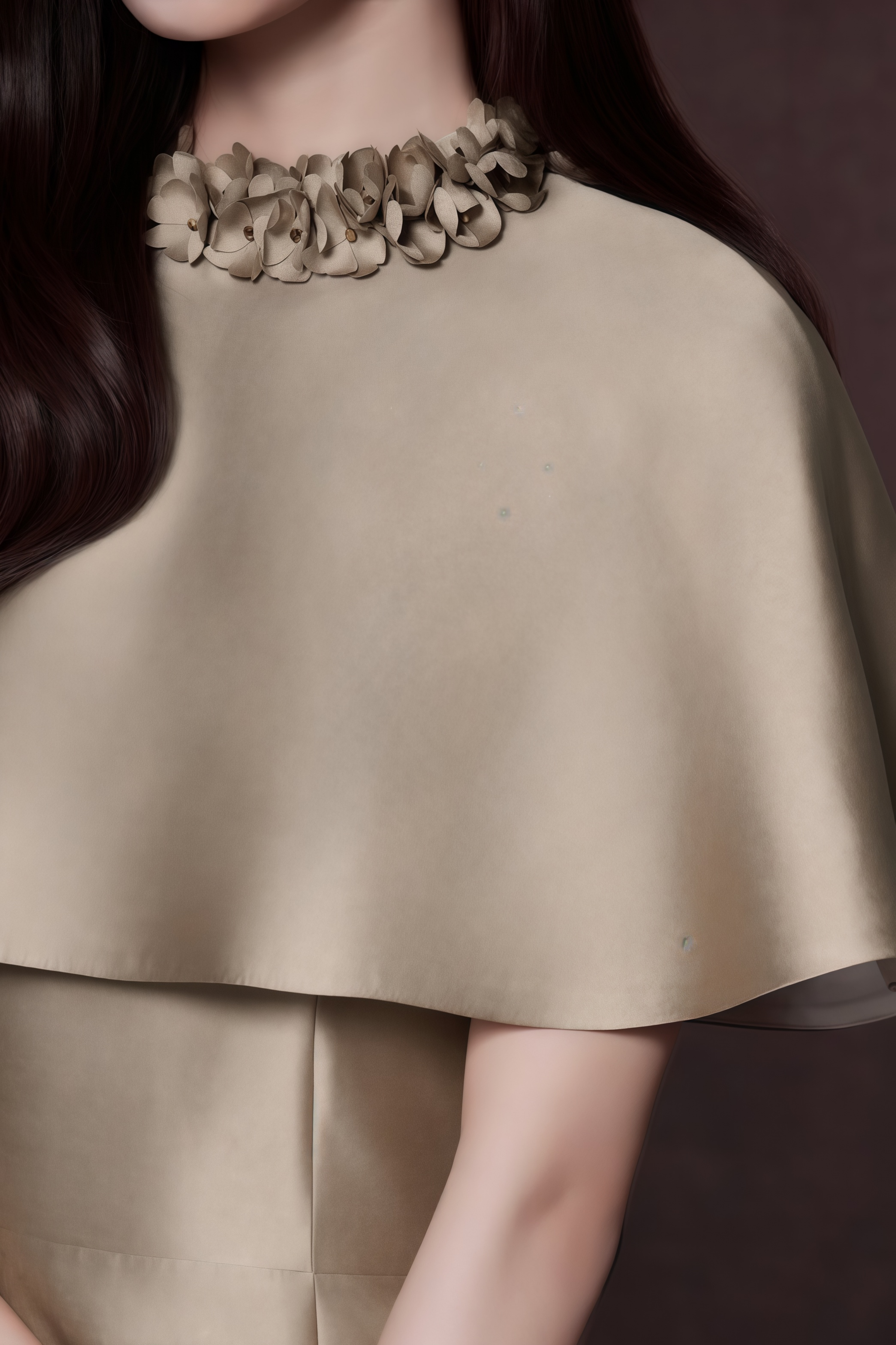 Hilda Khaki Cape Design Satin Midi Dress