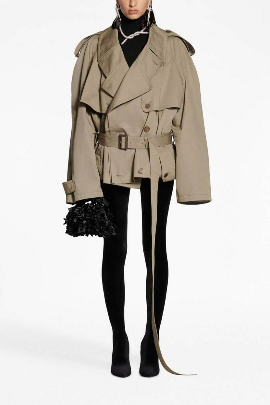 Sandra Khaki Double-Breasted Short Trench Coat