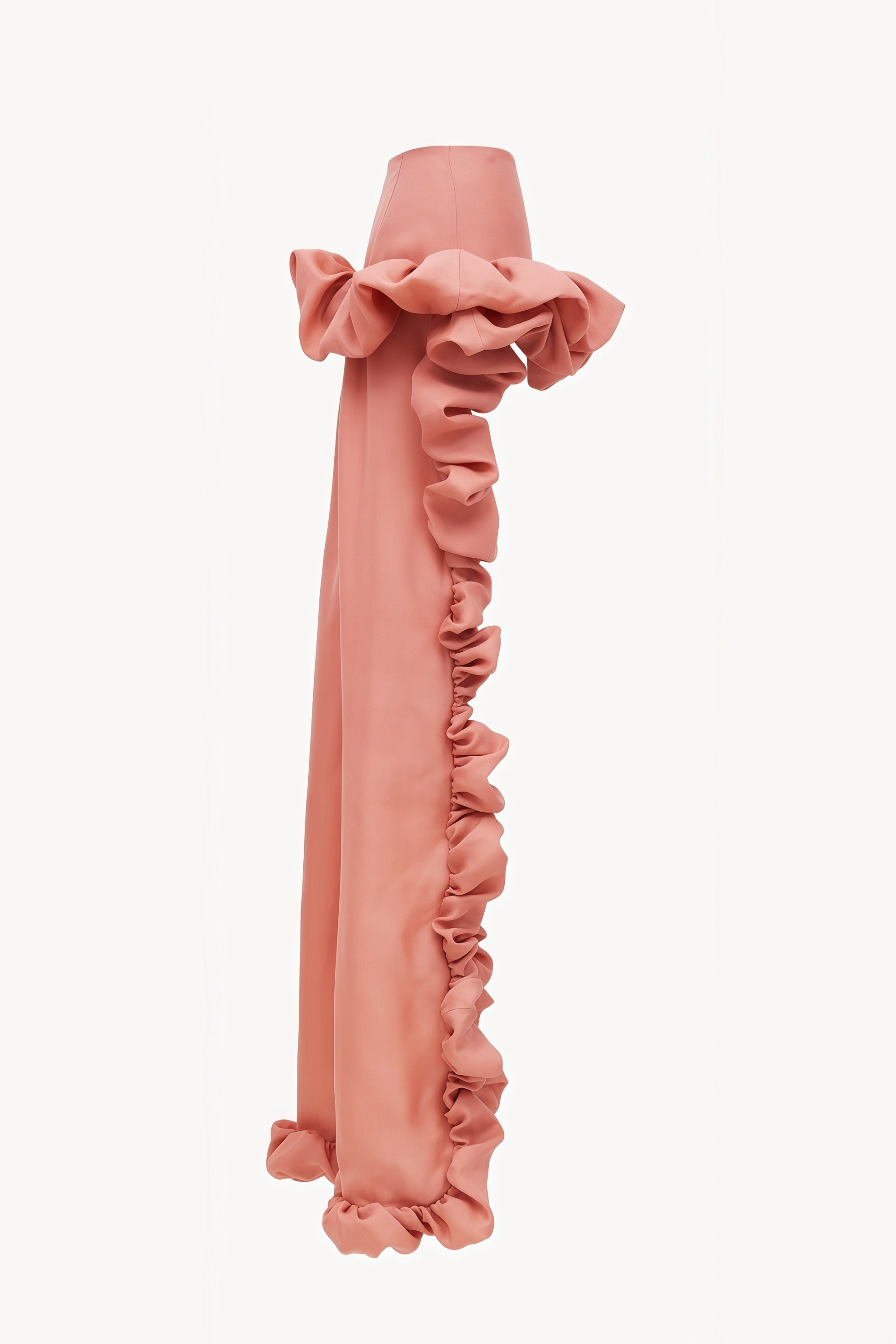 Saveria Pink Ruffled High-Low Satin Skirt
