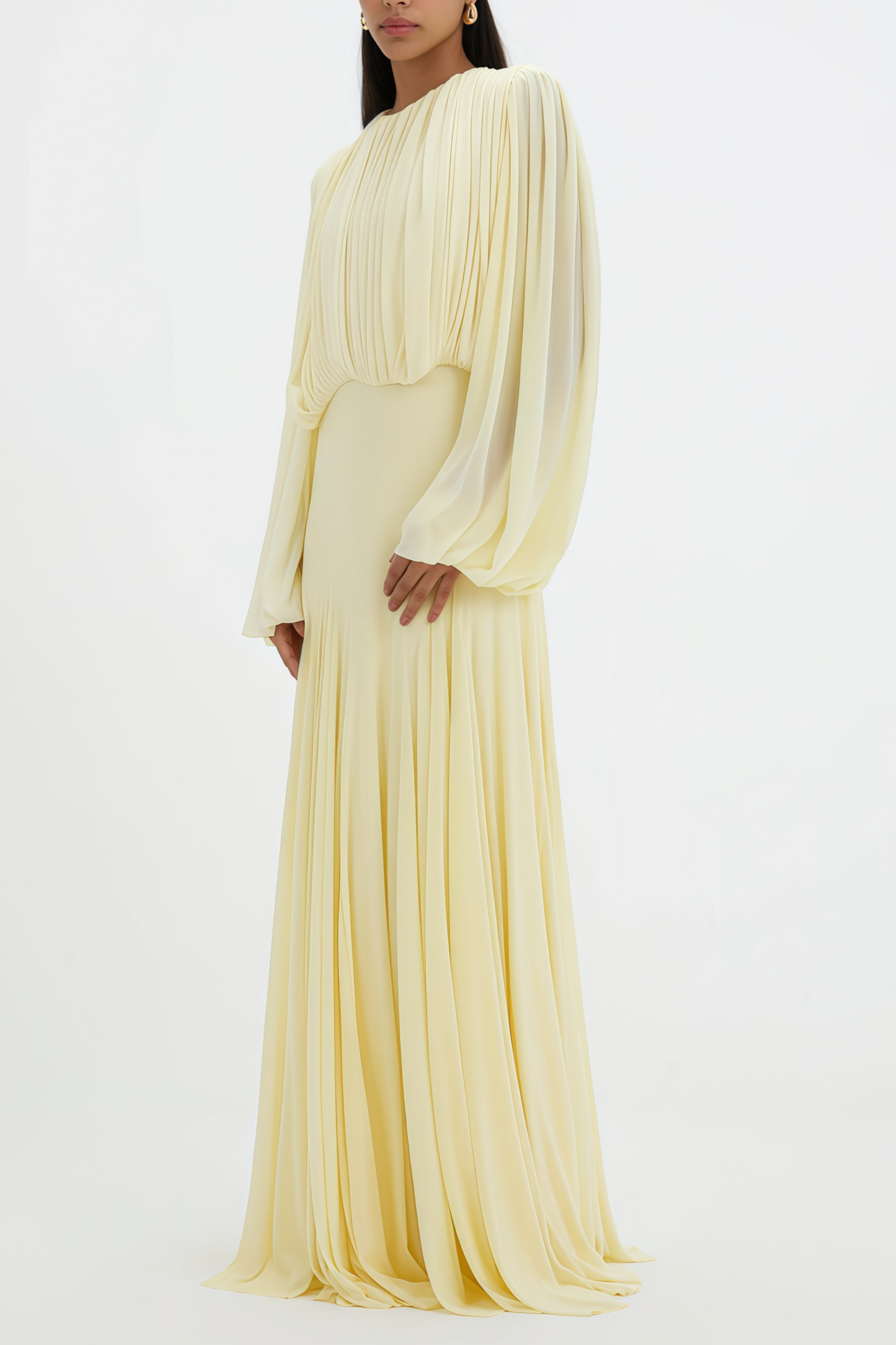 فستان أنابيل ماكسي أصفر بأكمام فانوس