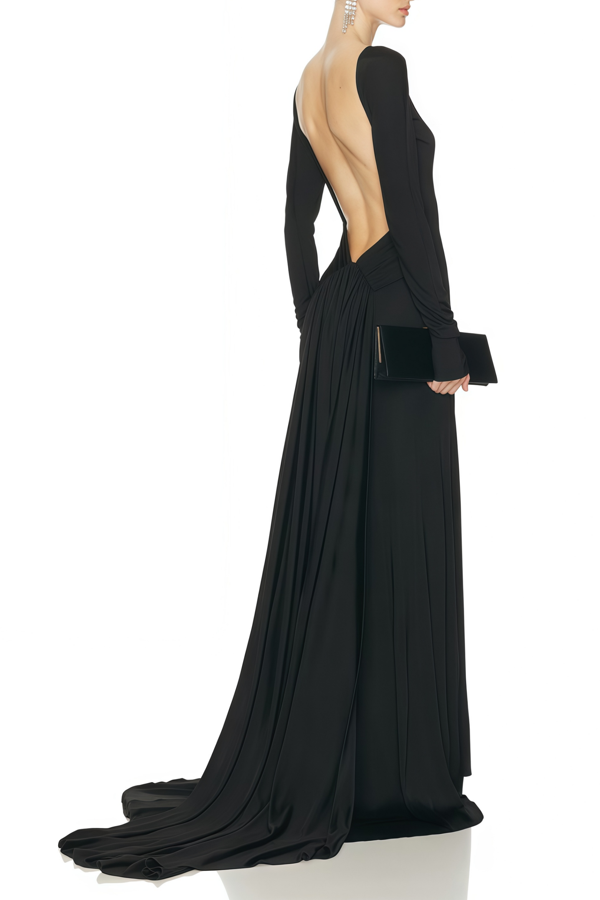 Caterina Black Open Back Maxi Gown with Train