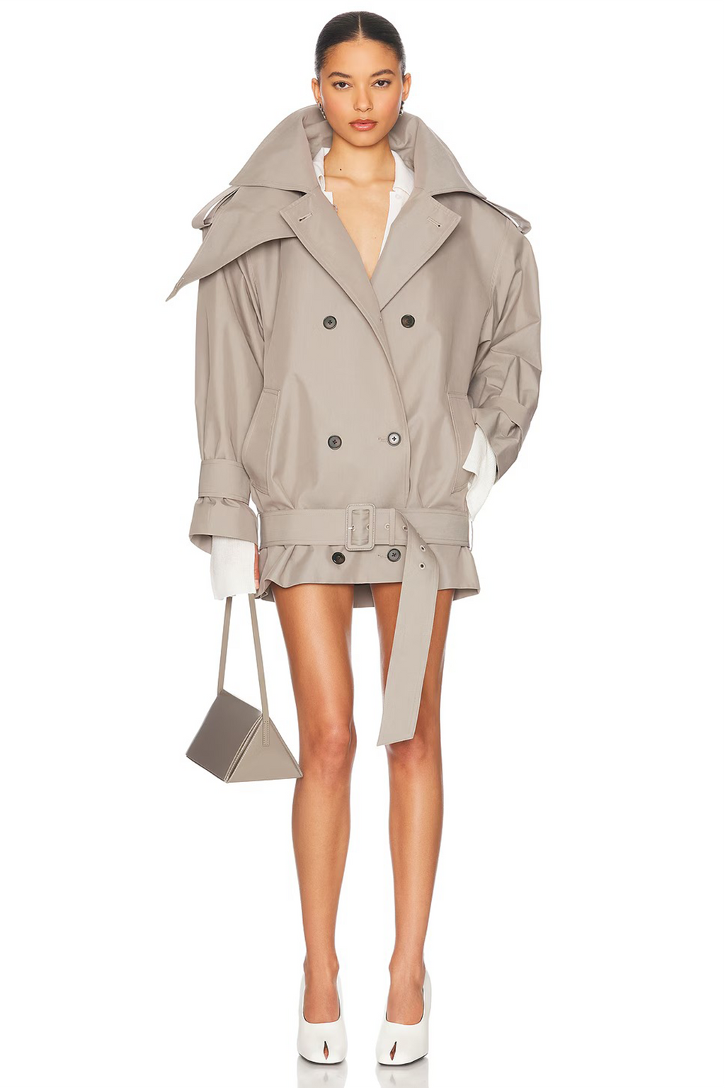 Mavis Grey Double-Breasted Belted Trench Coat