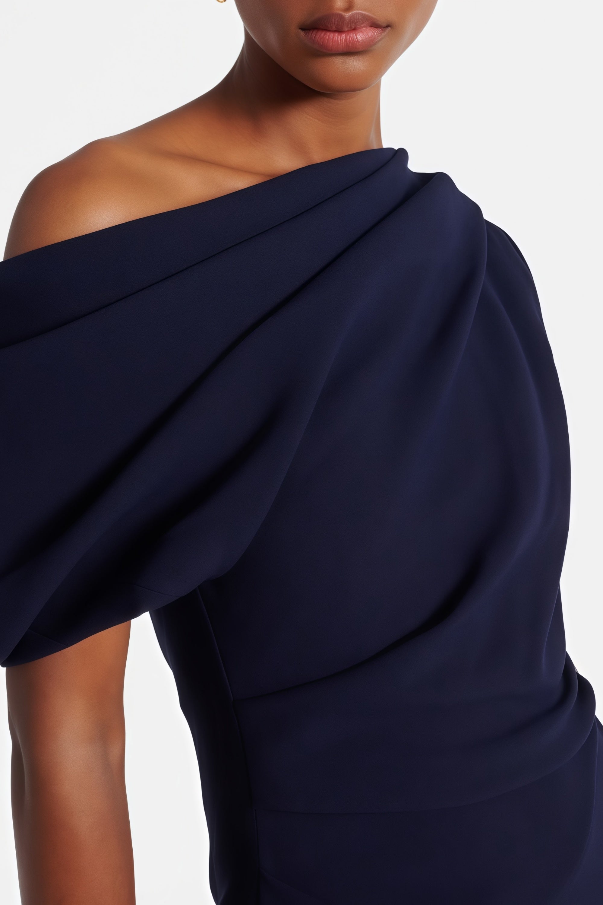 فستان ميدي بكتف واحد مزين بالدرابيه