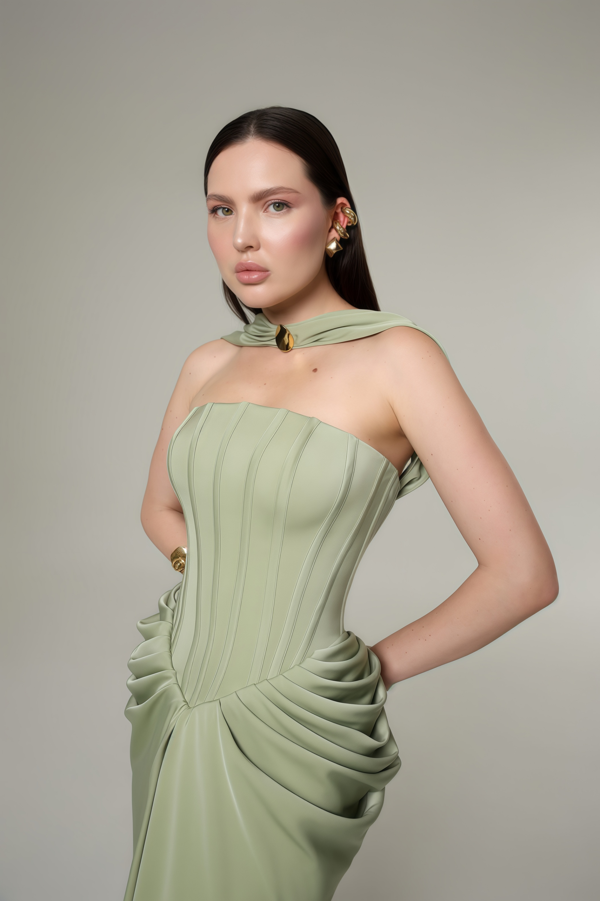 Mariella Grünes Neckholder-Korsett-Maxikleid