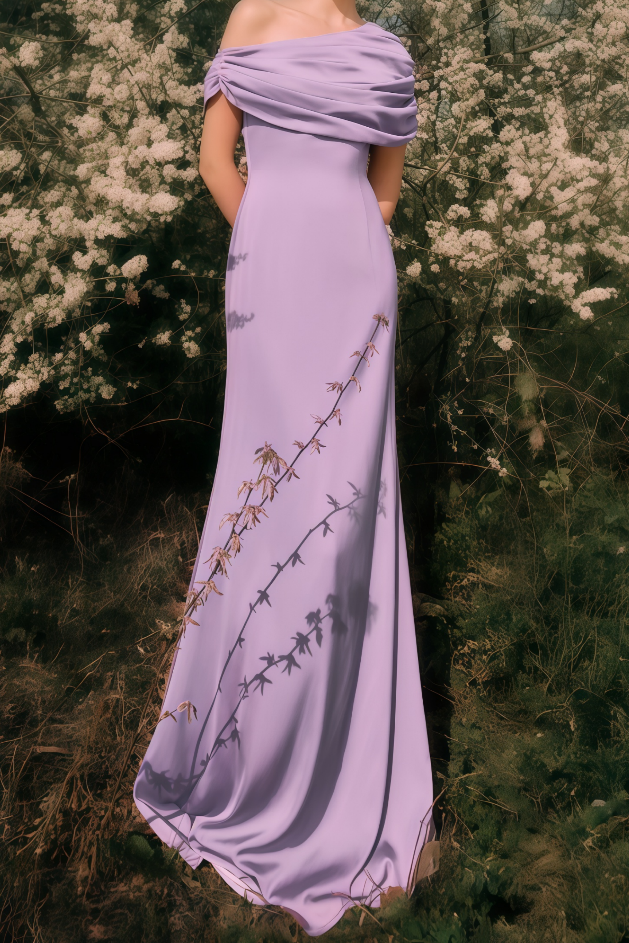 Benedetta Lilac One Shoulder Satin Maxikleid