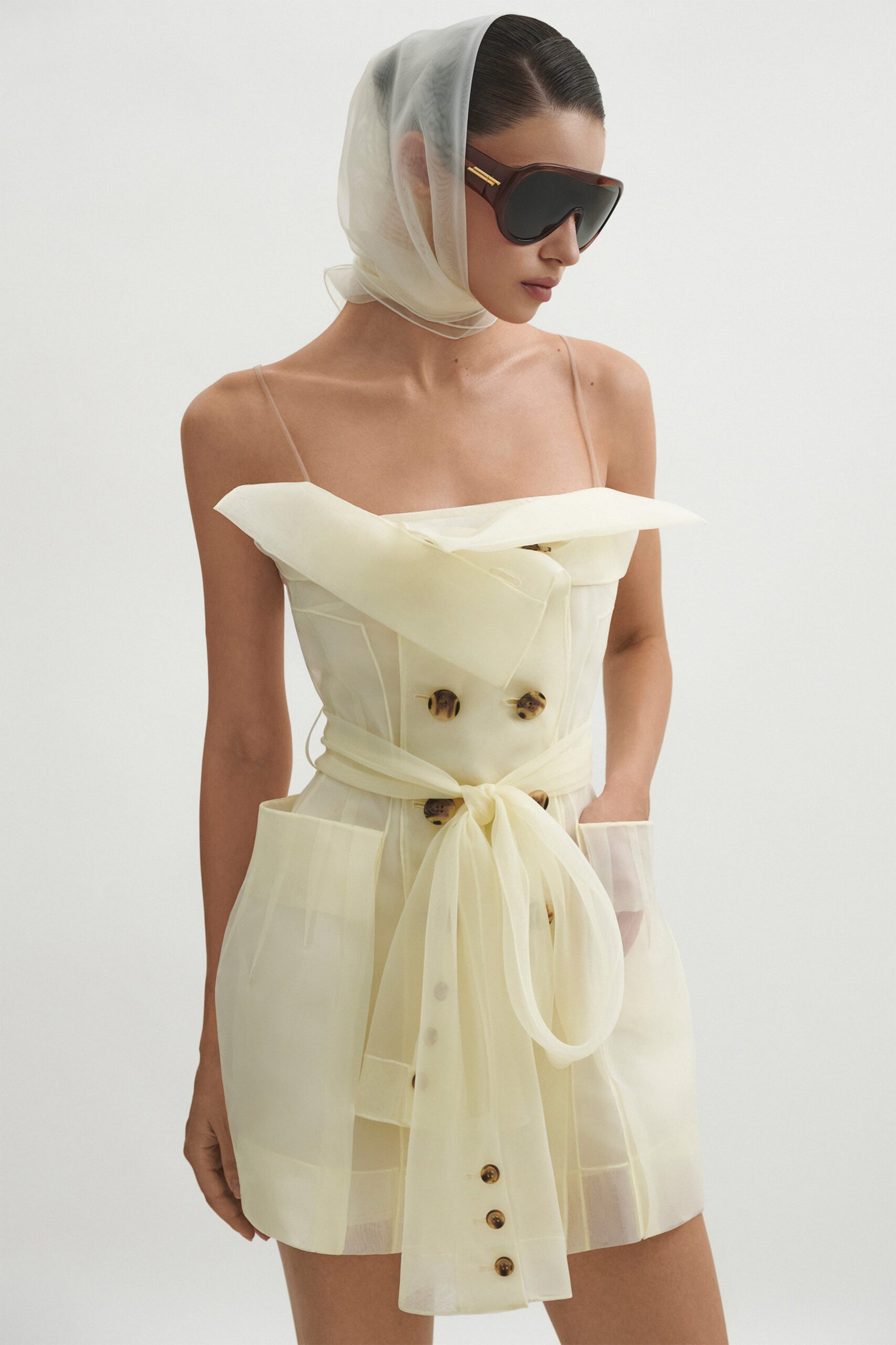 Polliana – Weißes, zweireihiges Organza-Minikleid