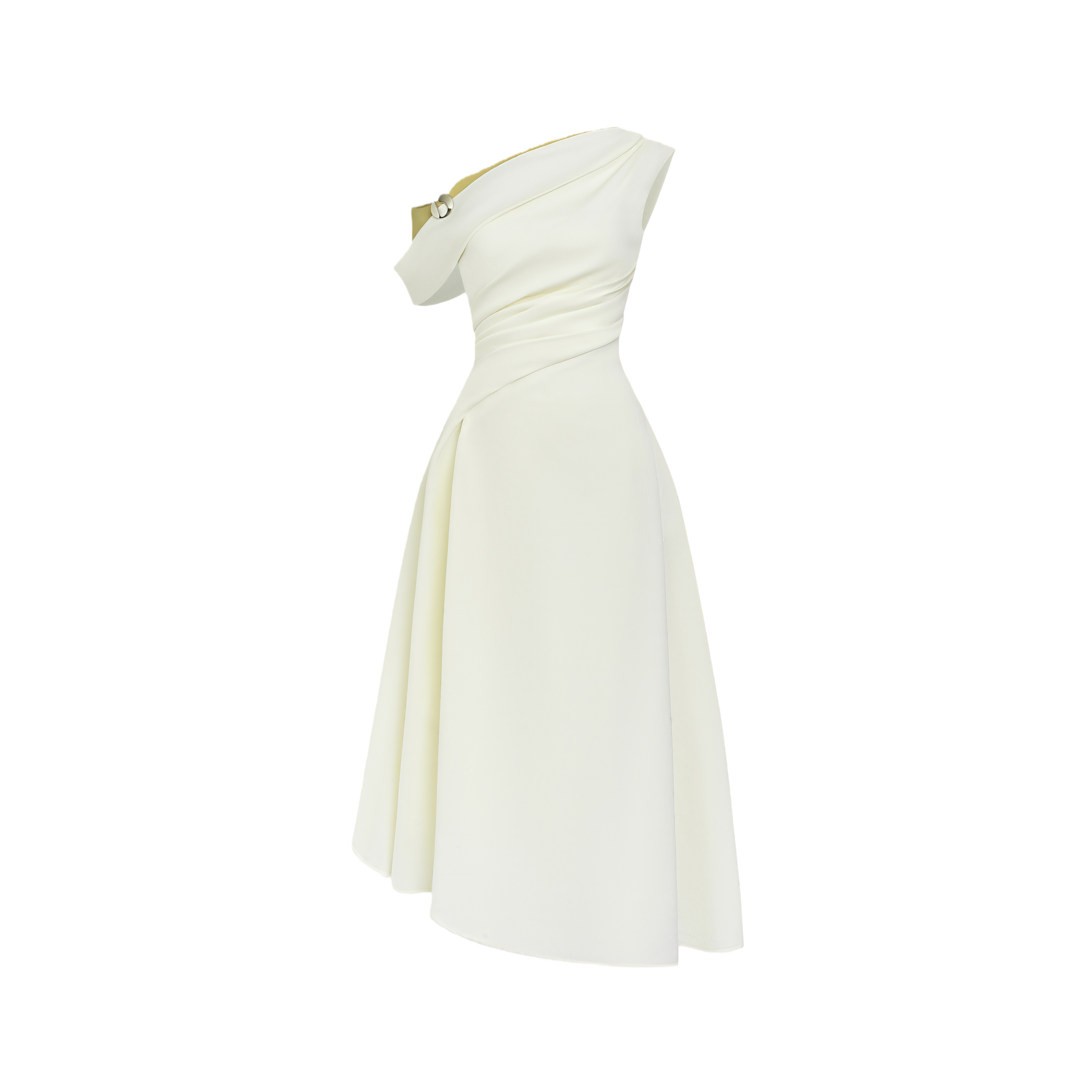 Blossom White One Shoulder Ruched Midi Dress