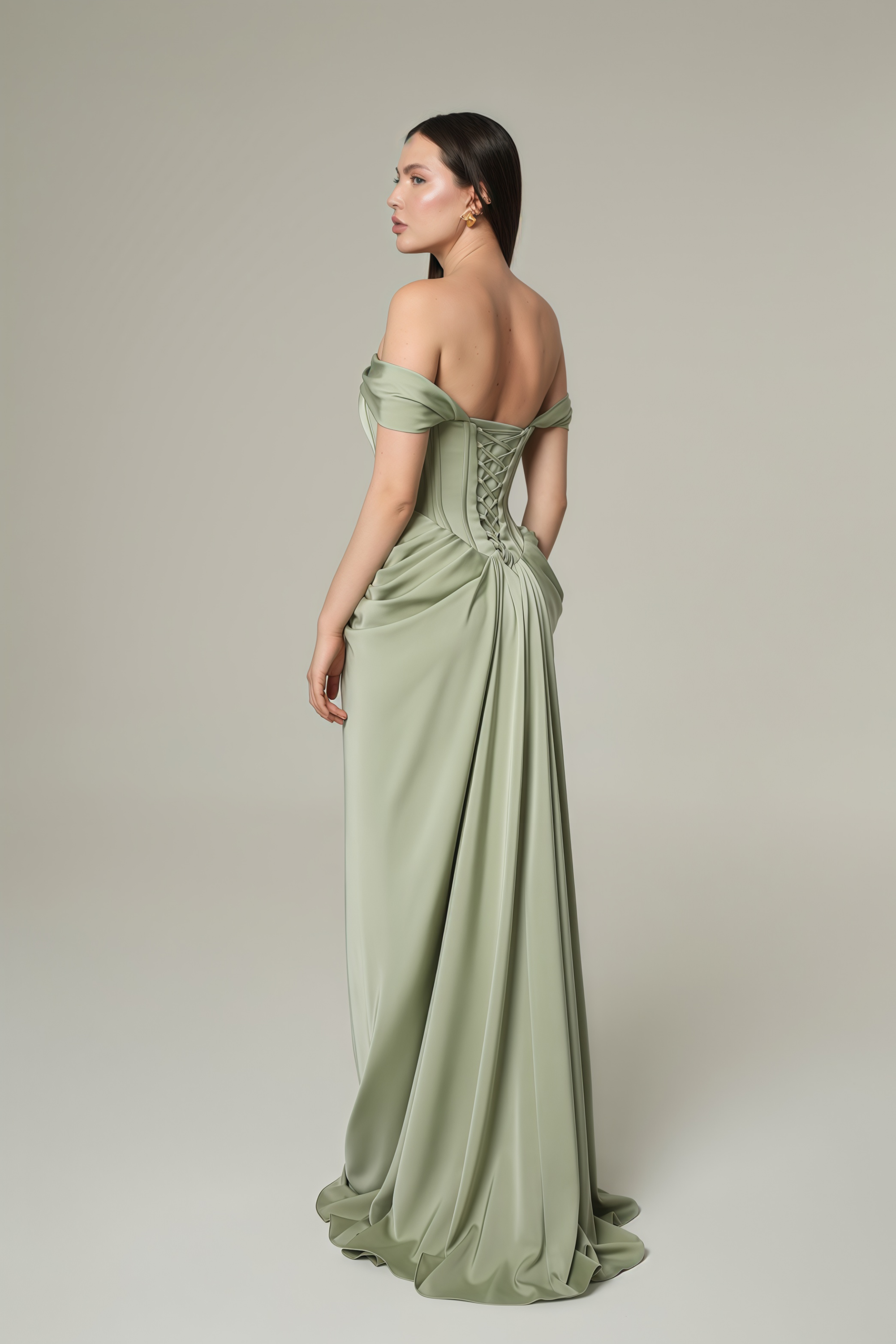 Mariella Grünes Neckholder-Korsett-Maxikleid