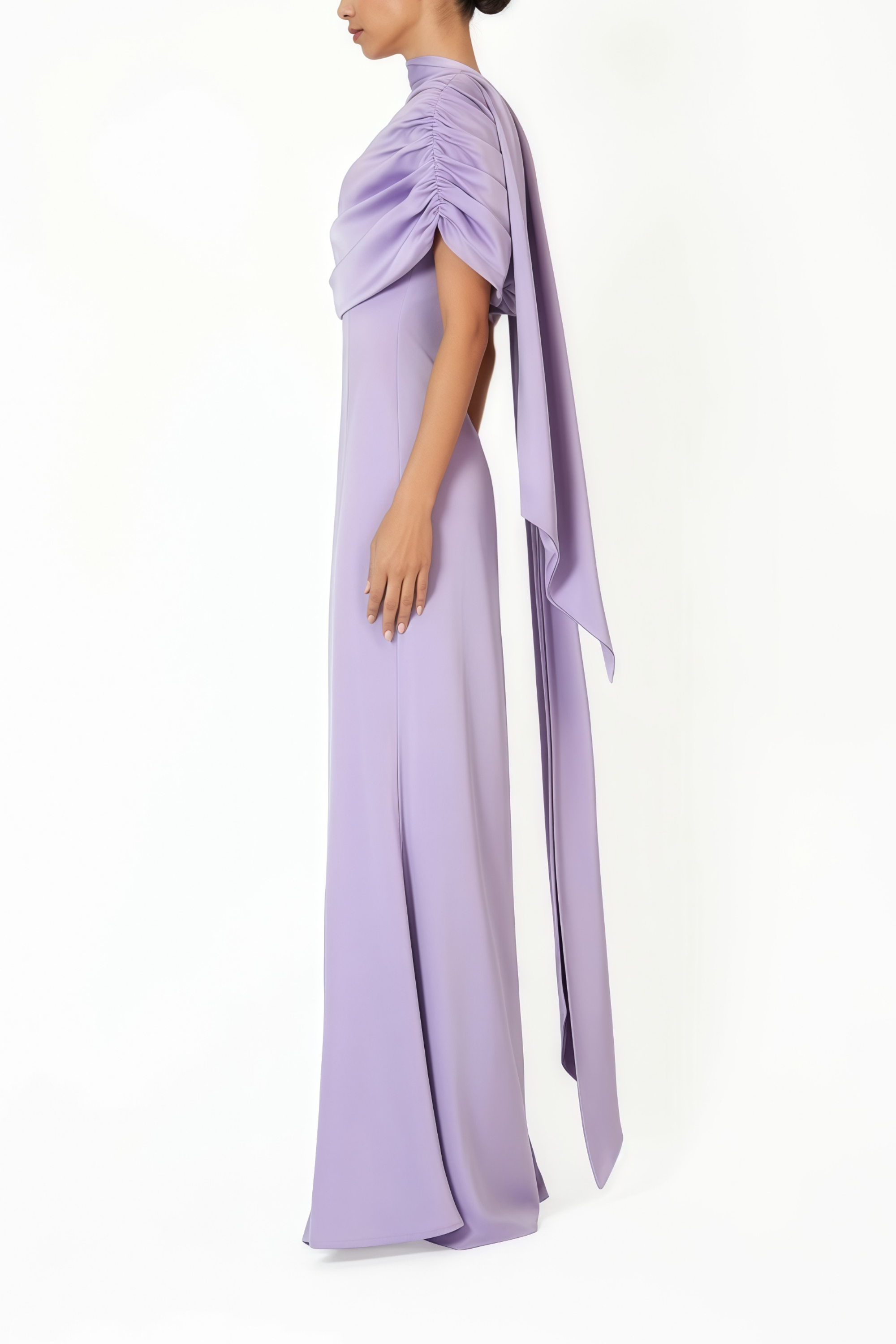 Benedetta Lilac One Shoulder Satin Maxikleid