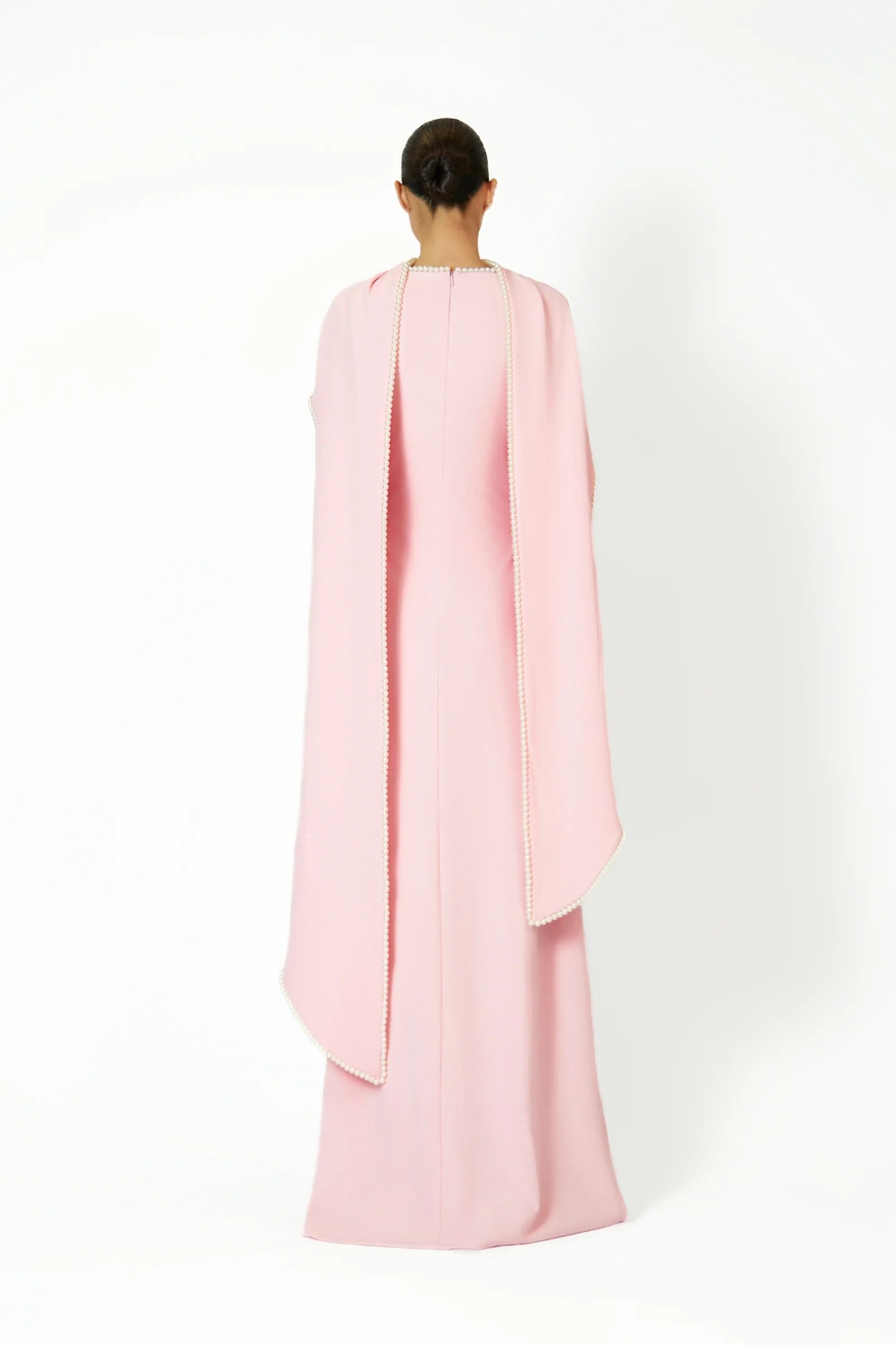 Piroska Pink Pearl Trim Shawl Detail Maxi Dress
