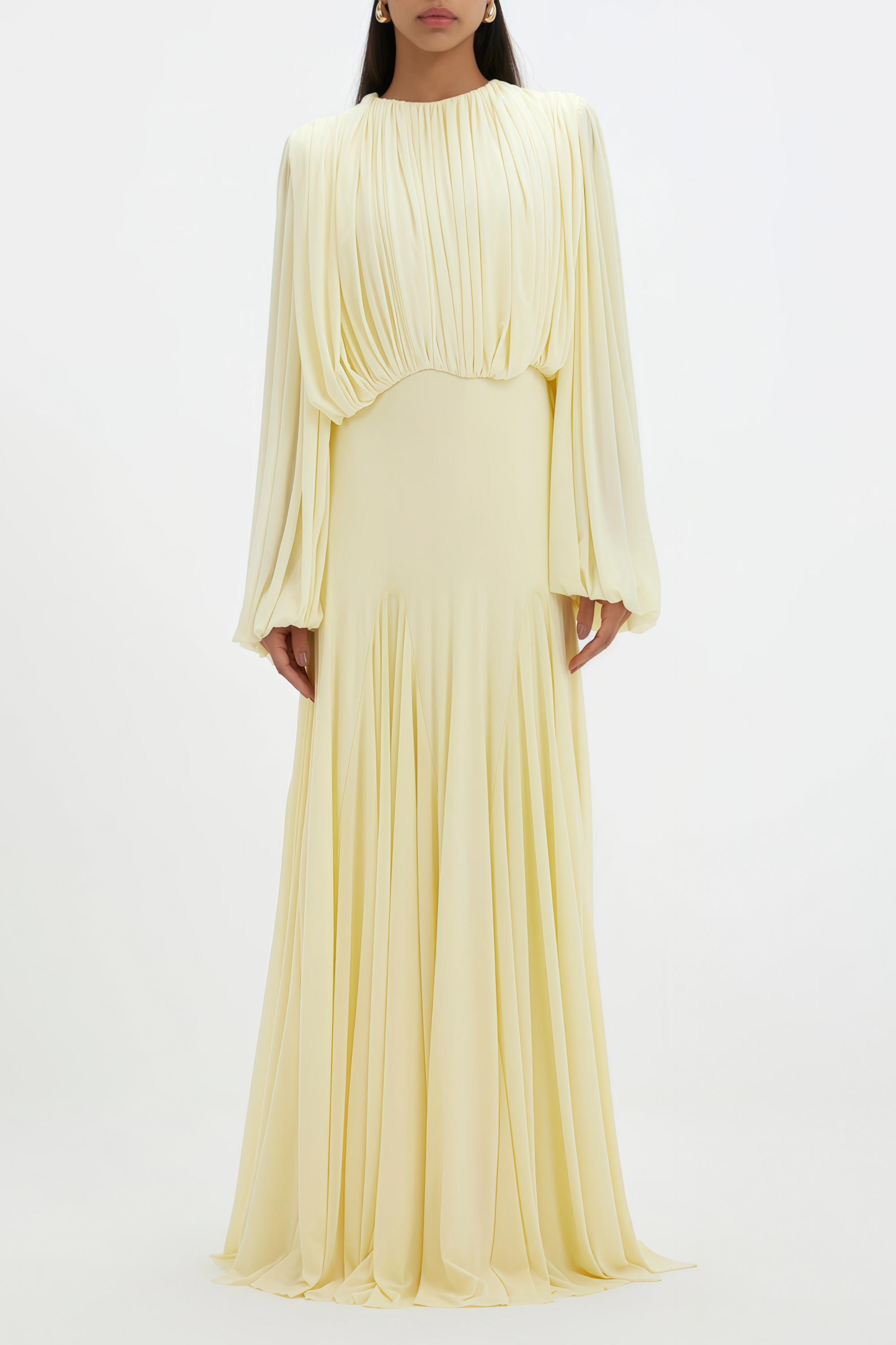 فستان أنابيل ماكسي أصفر بأكمام فانوس