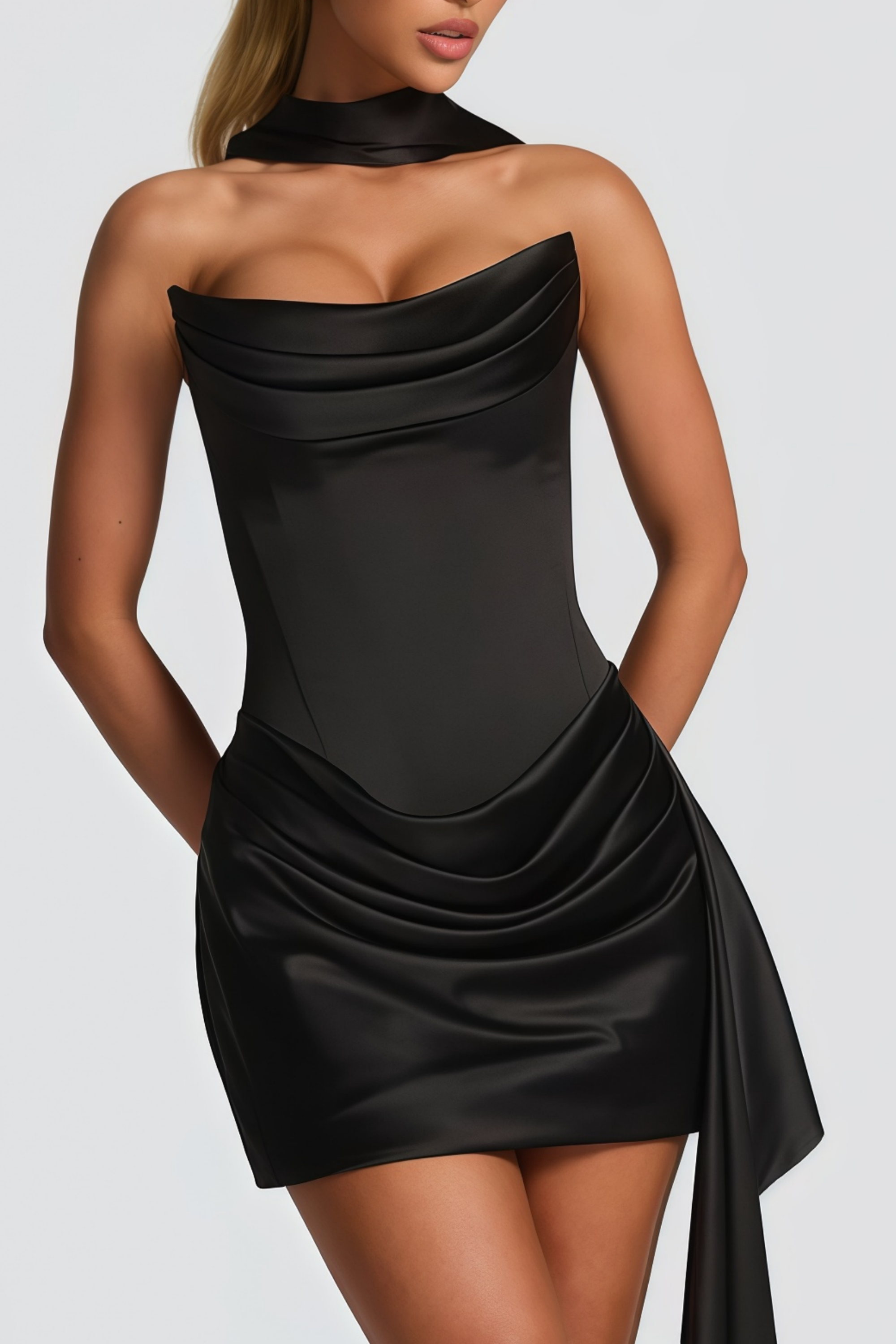 Zenina Weißes, gerafftes Minikleid mit Banddetails