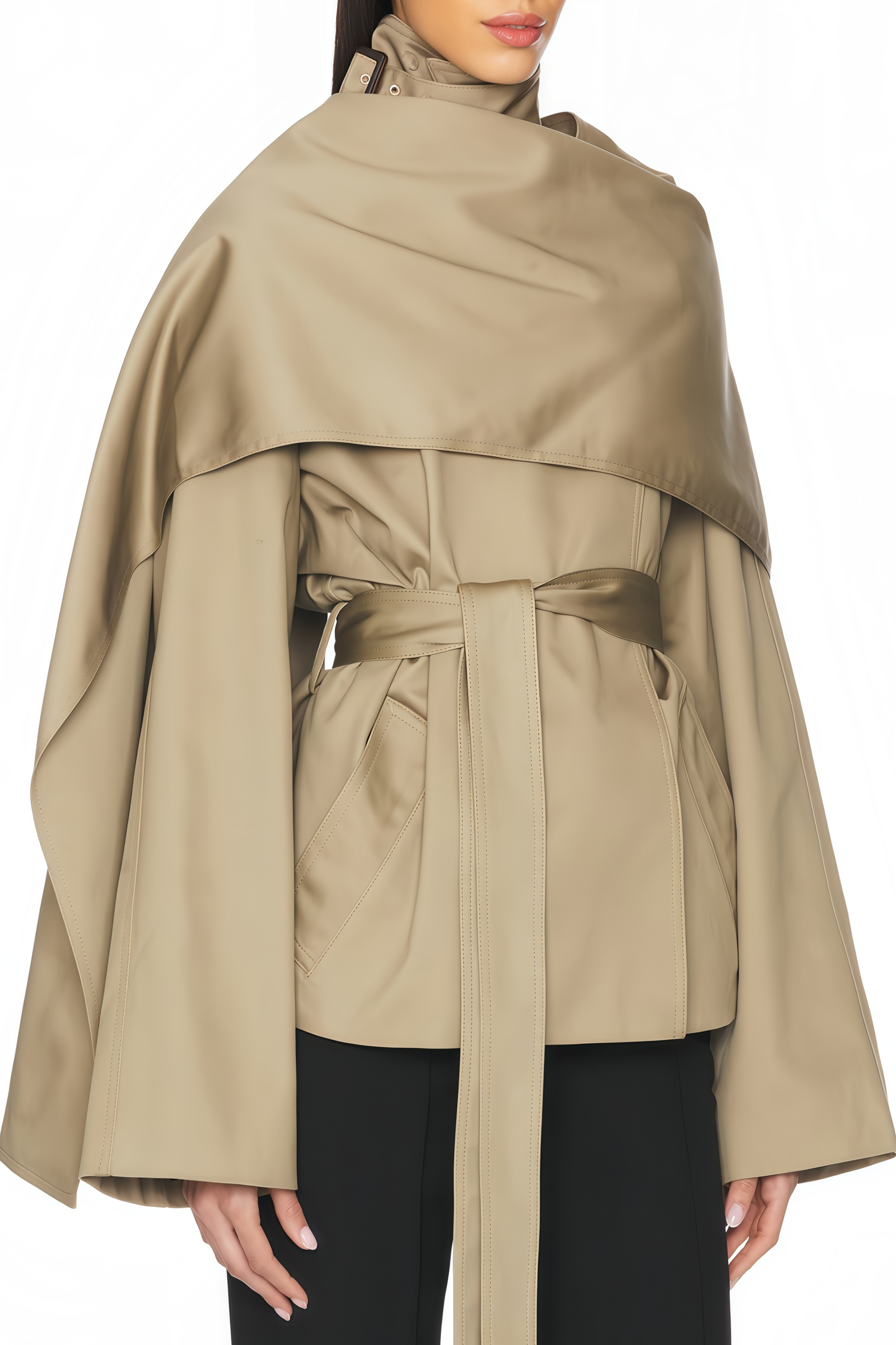 معطف ساندرا قصير محايد مزدوج الصدر بأزرار