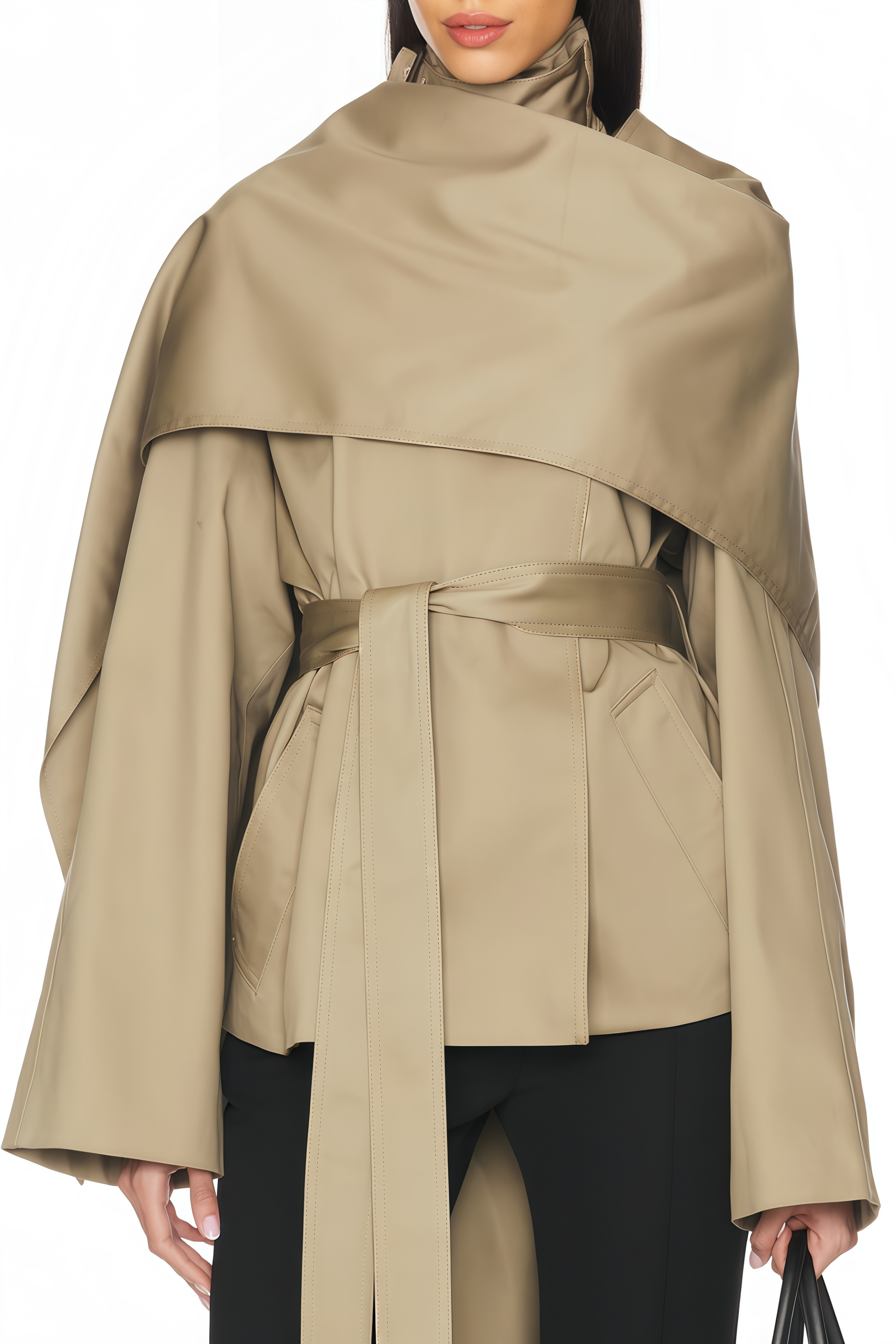 معطف ساندرا قصير محايد مزدوج الصدر بأزرار