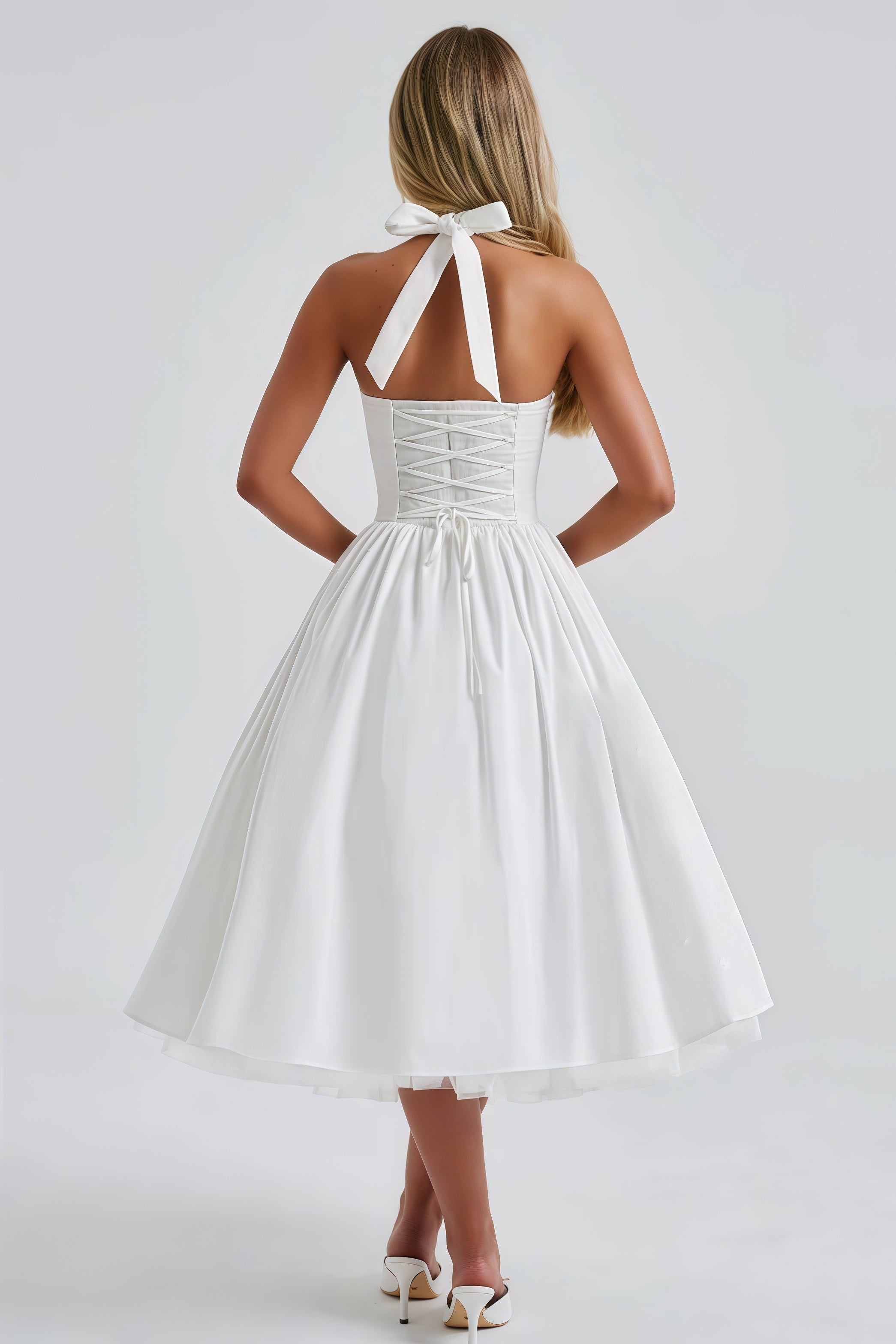 Eponine White Layered Flared Hem Midi Dress