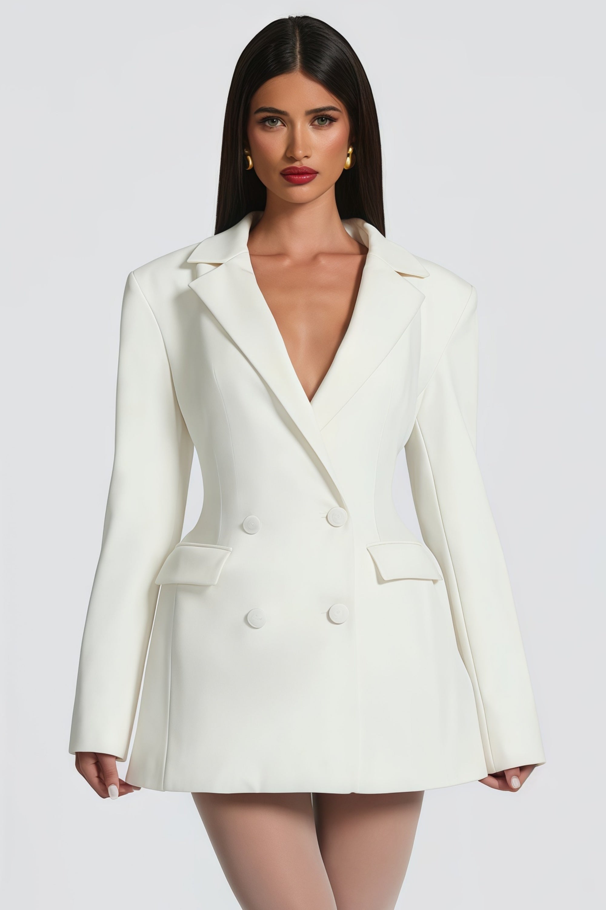 Osanne White Double Breasted Blazer Mini Dress