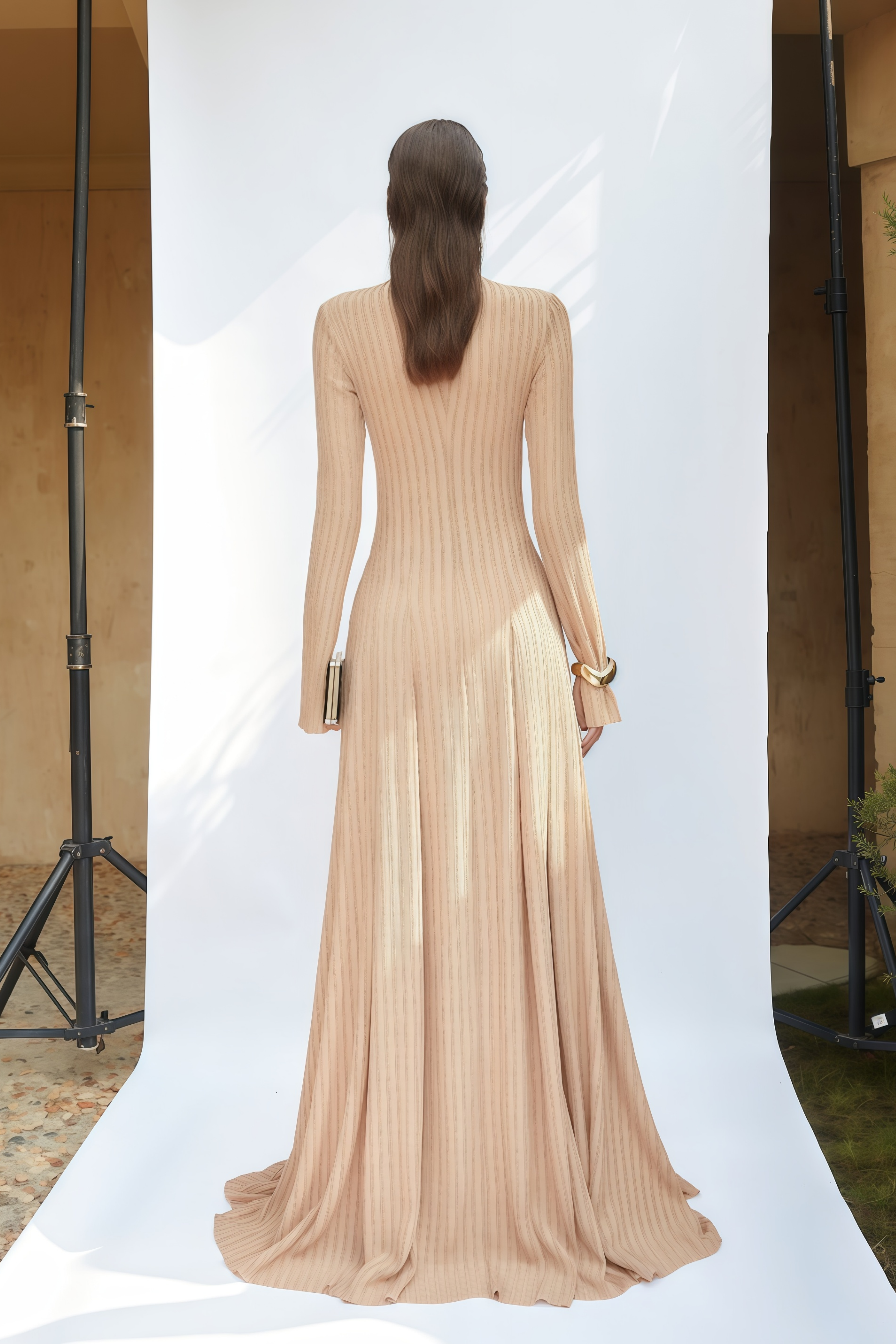 Adeline Beige Maxikleid aus strukturiertem Jacquard