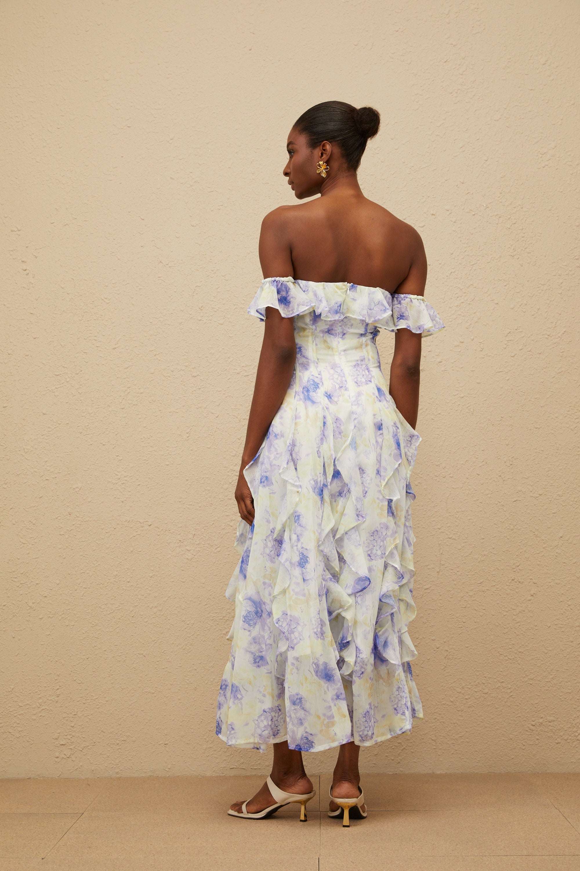 Fleur Blue Ruffled Floral Print Maxi Dress