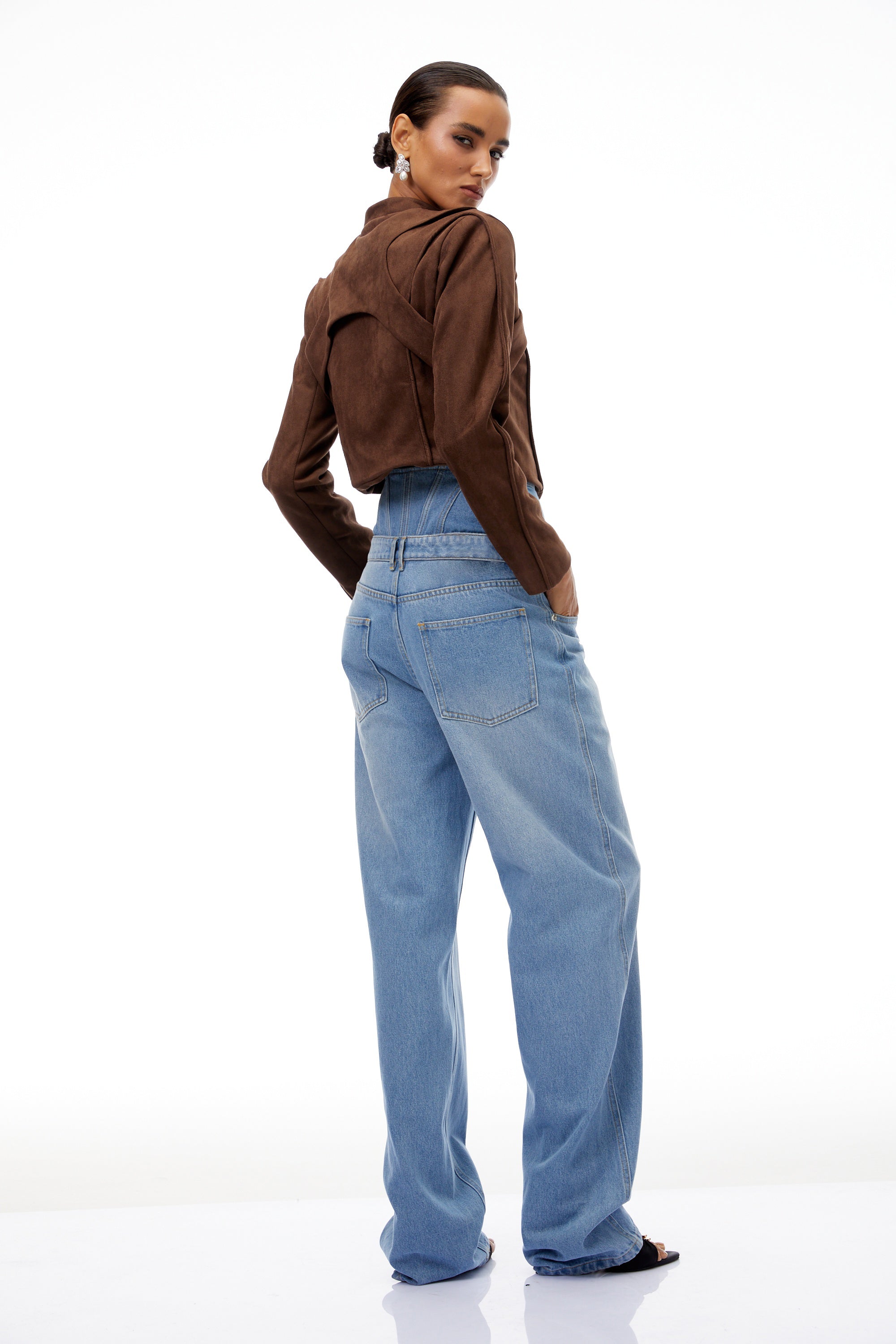 Honorine Brown Suede Crop Biker Jacket