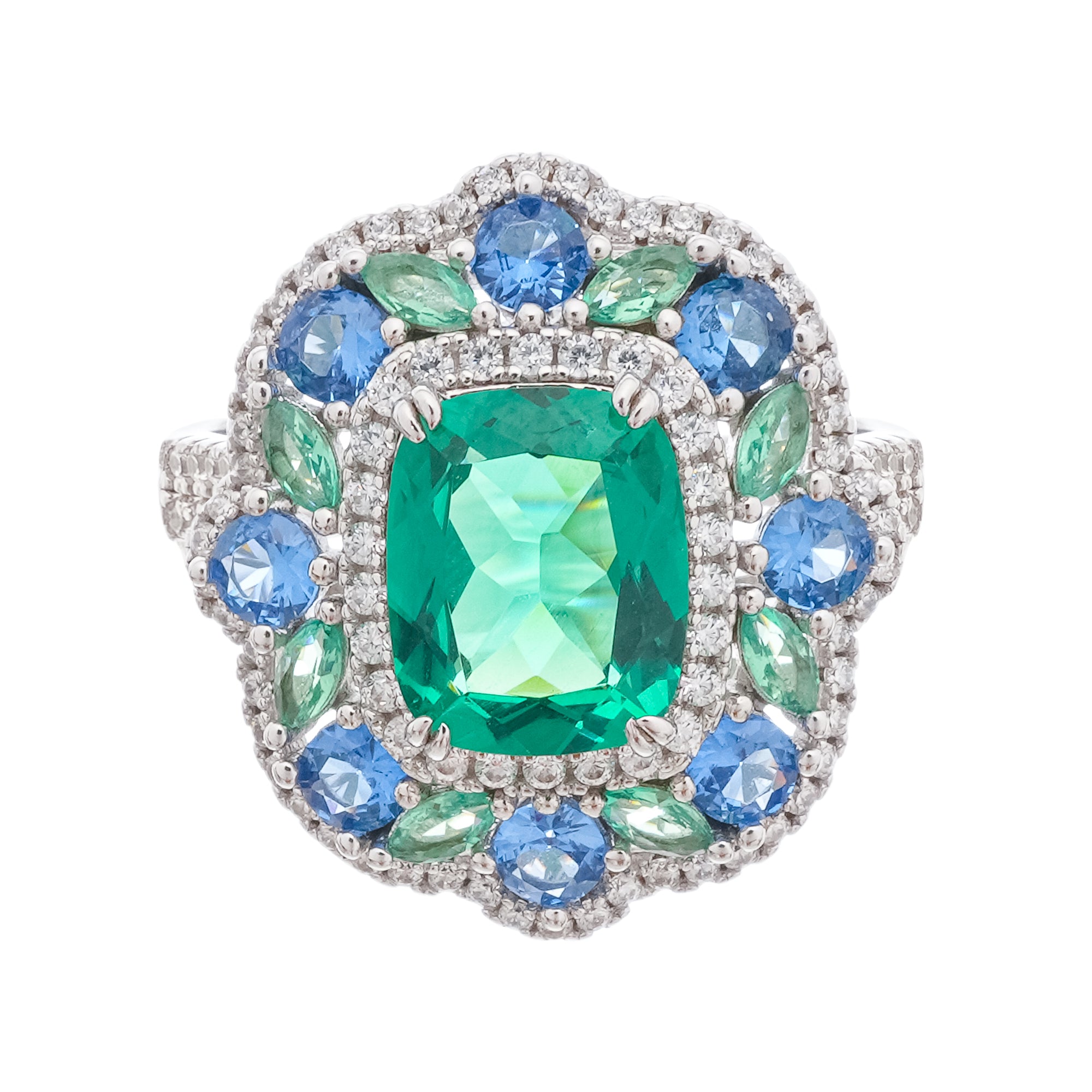 Clémence Green Emerald Cut Gemstone Sterling Silver Ring