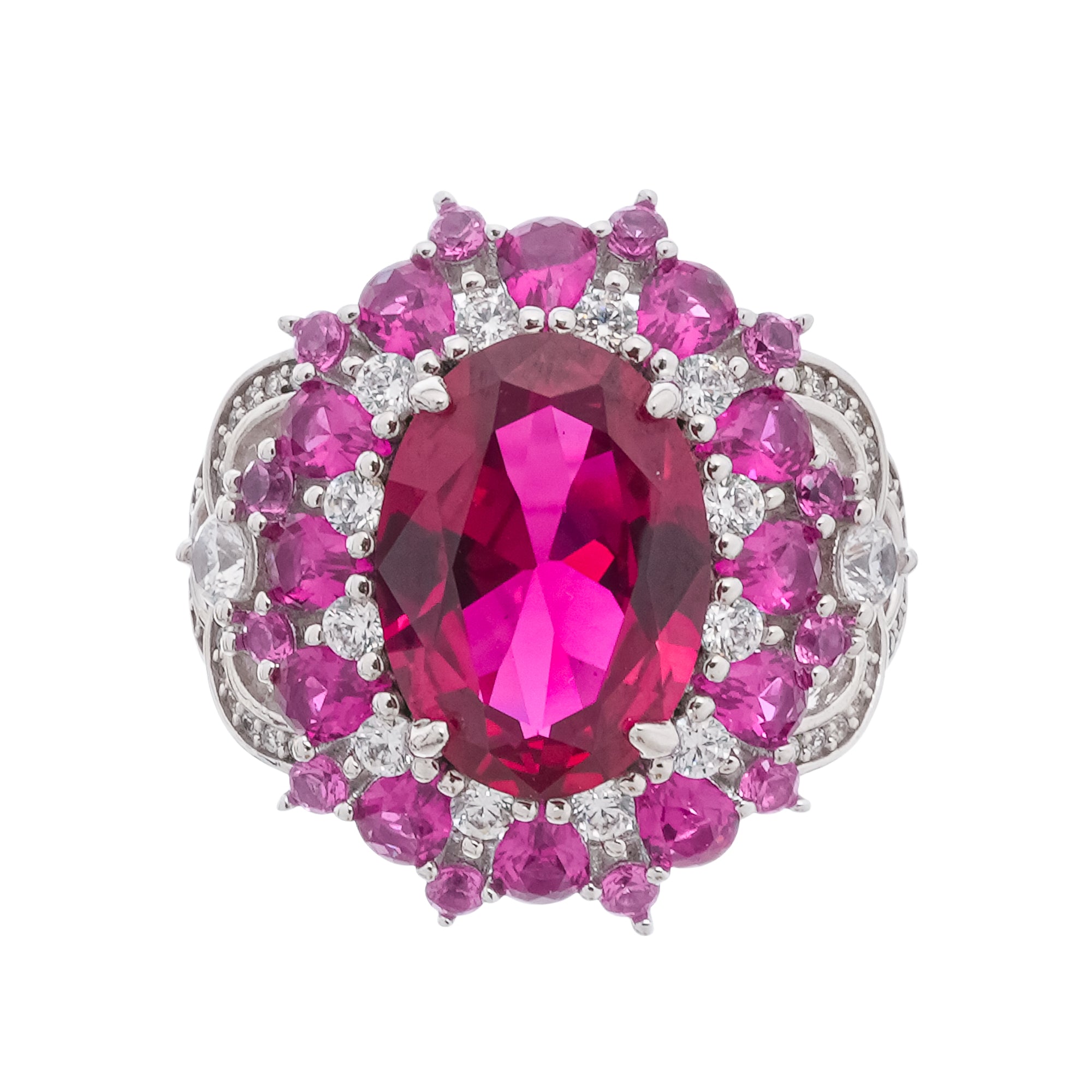 خاتم أميلي الأحمر البيضاوي المصنوع من الفضة الإسترلينية المرصع بالأحجار الكريمة