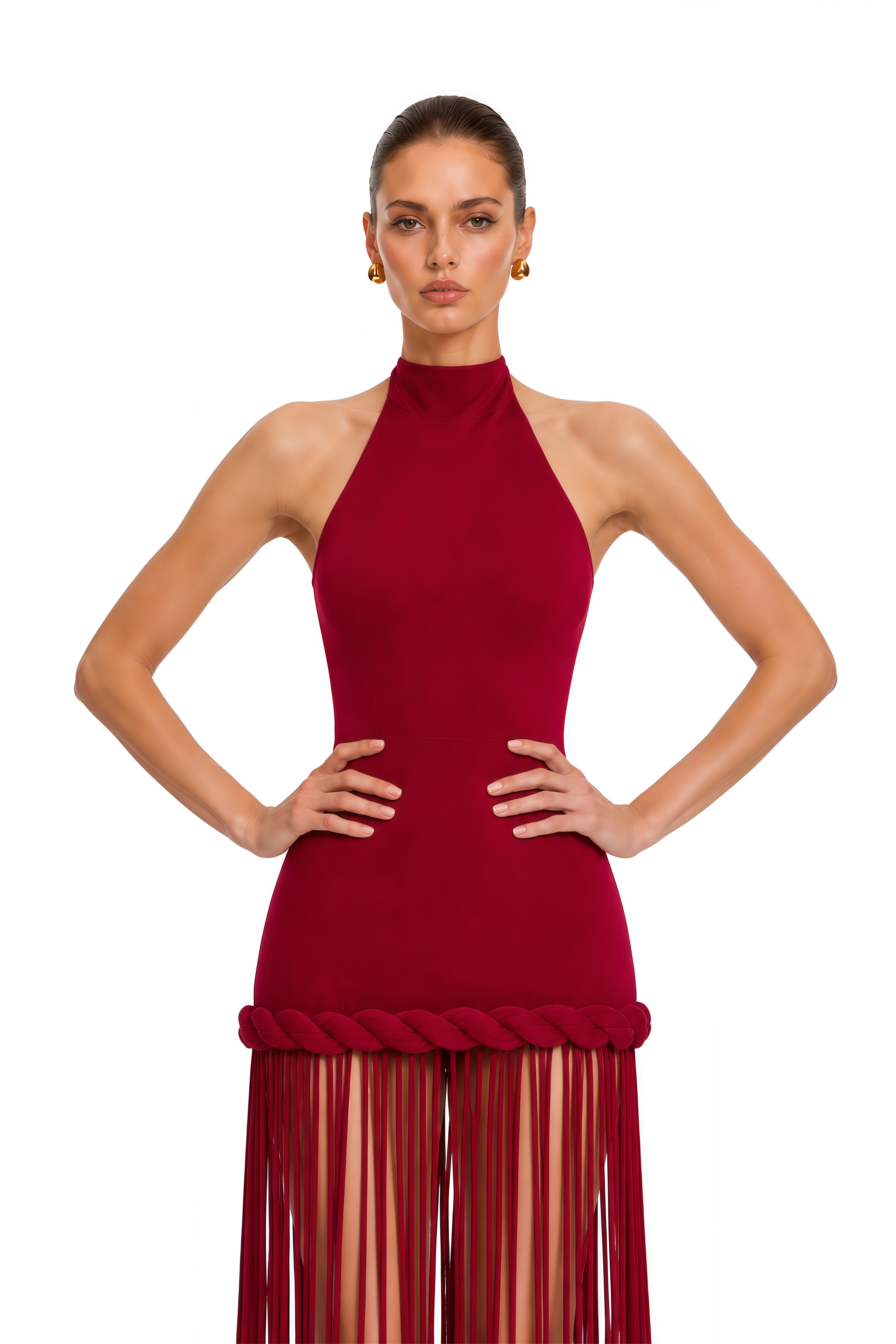 Aida Red Halterneck Velvet Maxi Dress