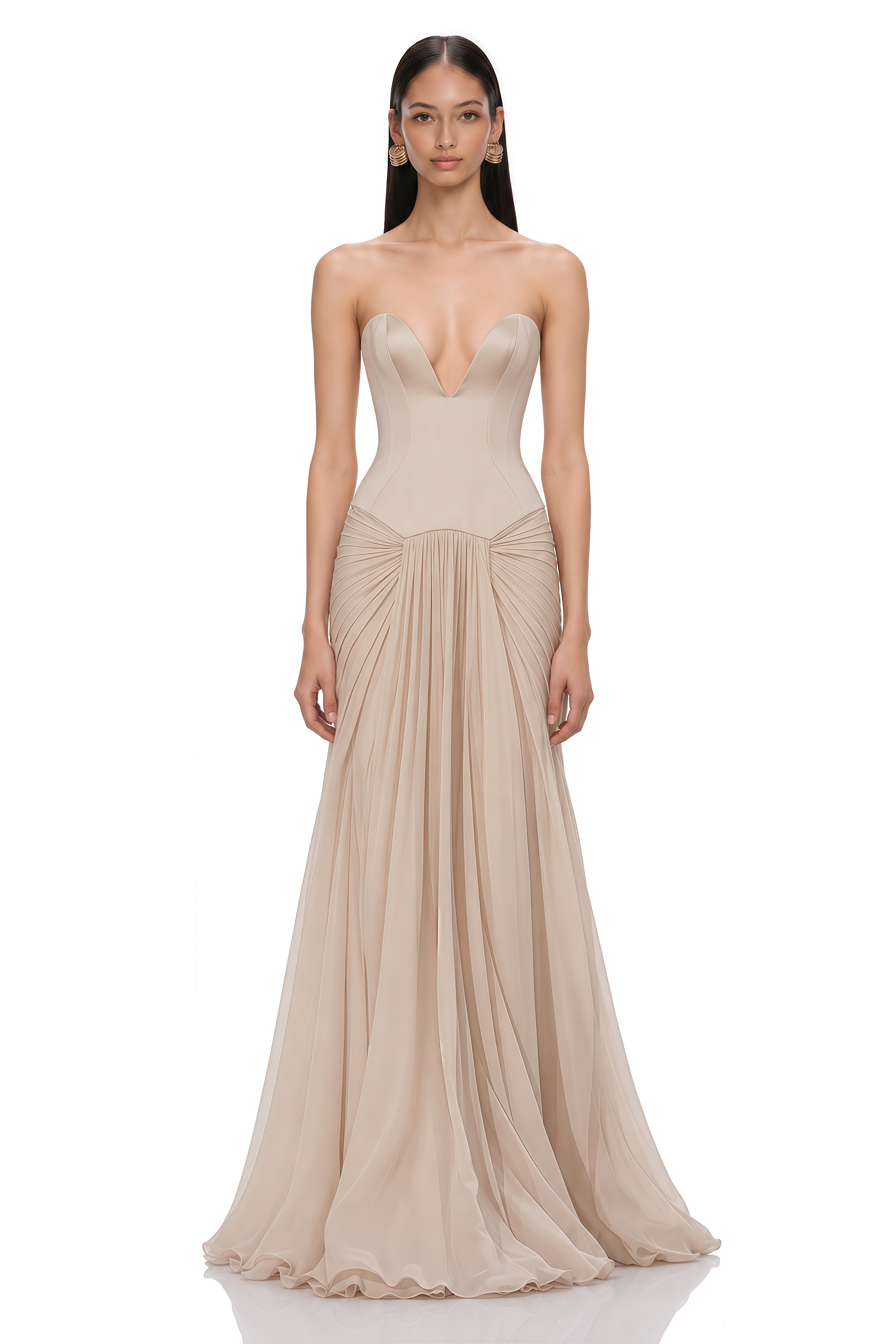 Ursula Khaki Color Block Ruched Maxi Dress