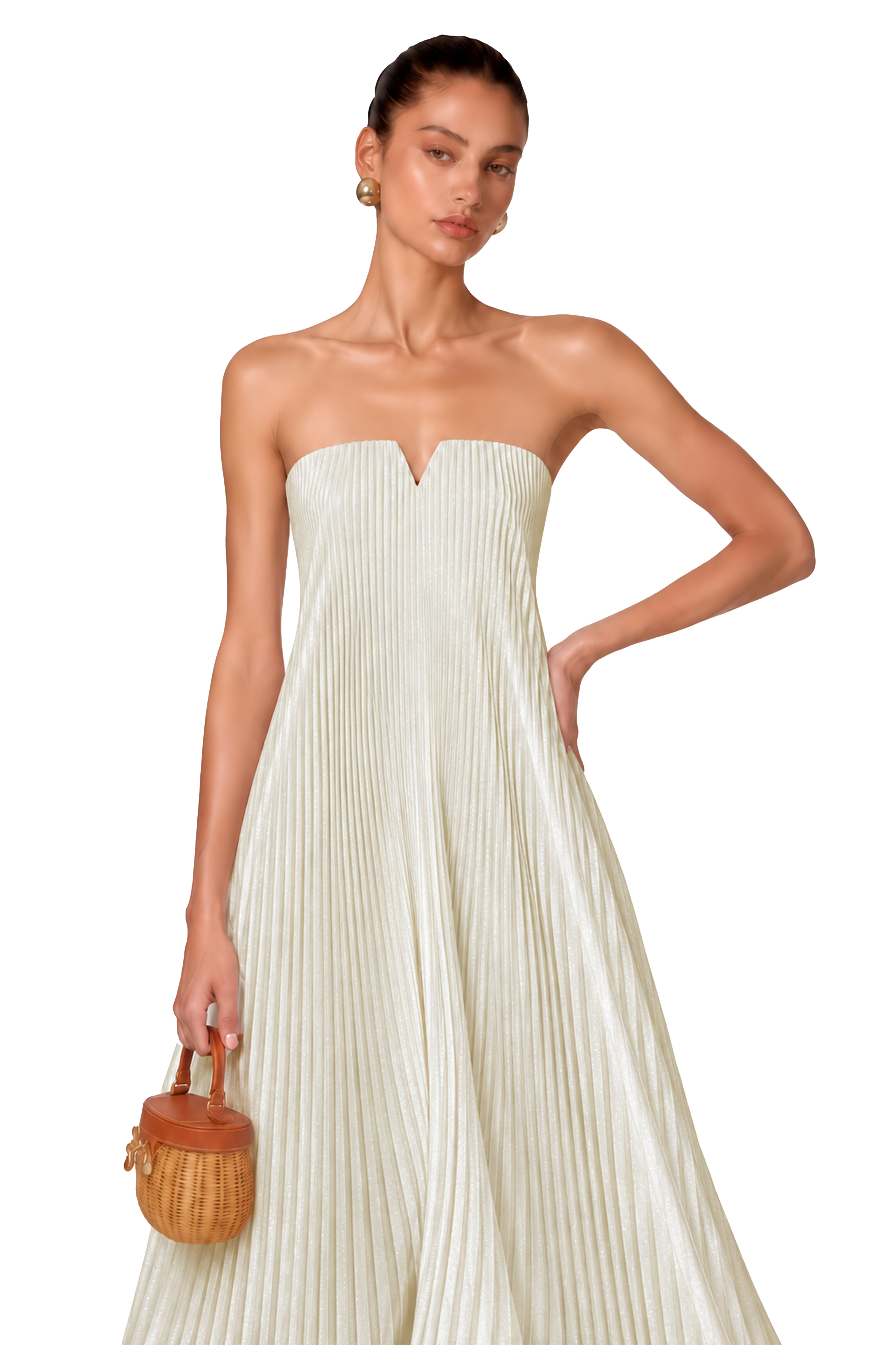 Satine Gold Fully-pleated Maxi Dress