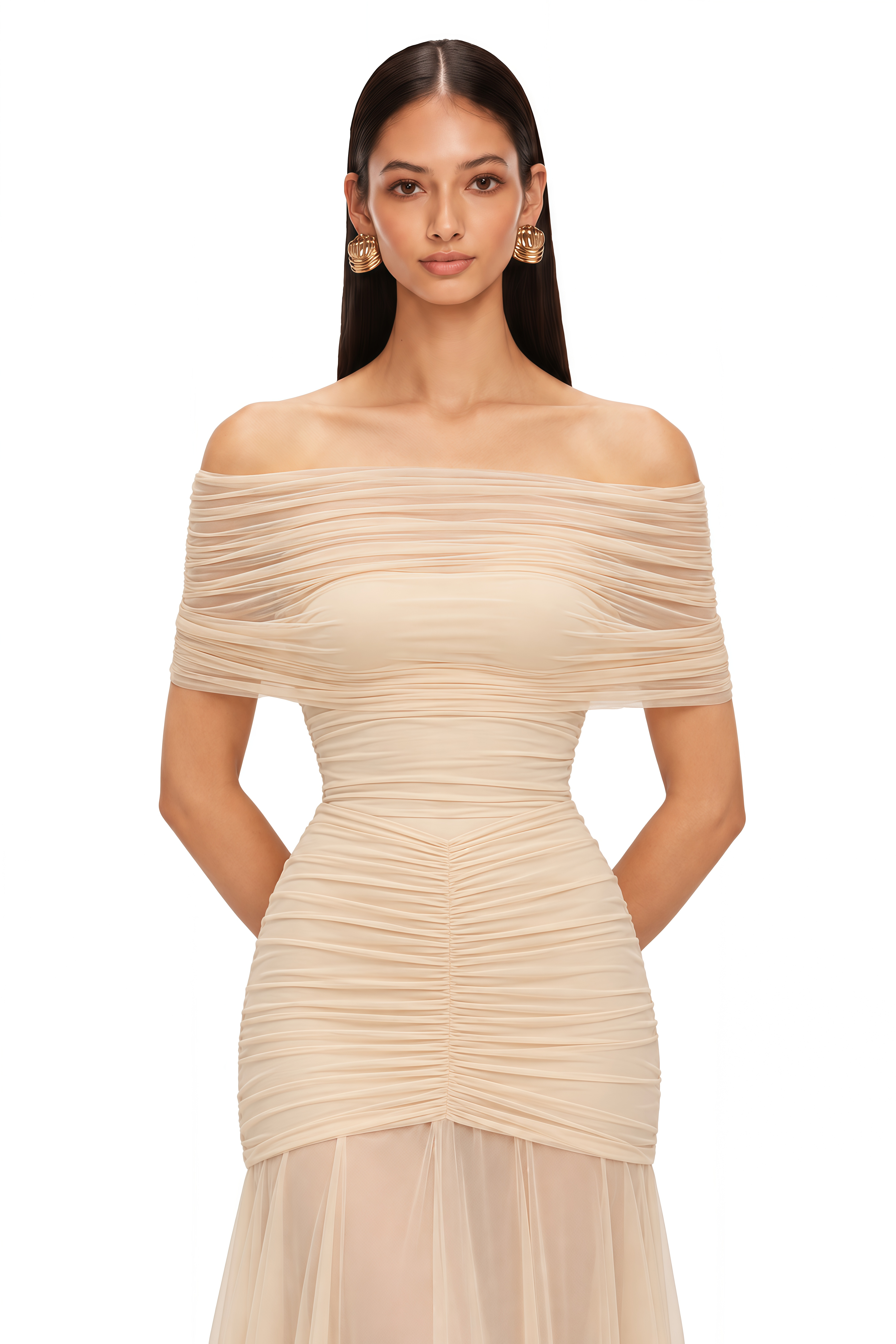 Ninon Tulle-Panel Smocked Maxi Dress