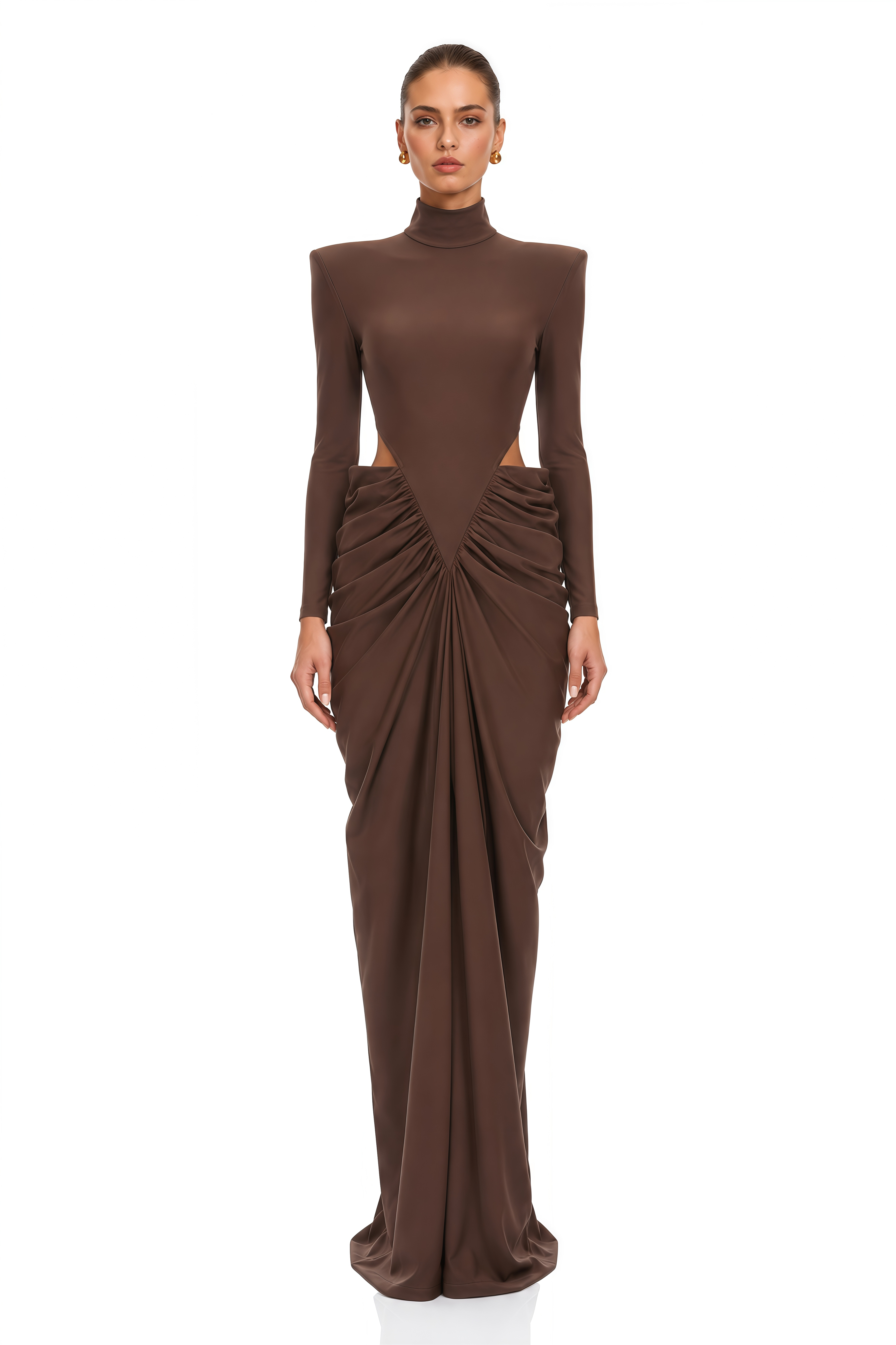 Arlene Brown Cut Out Ruched Maxi Dress