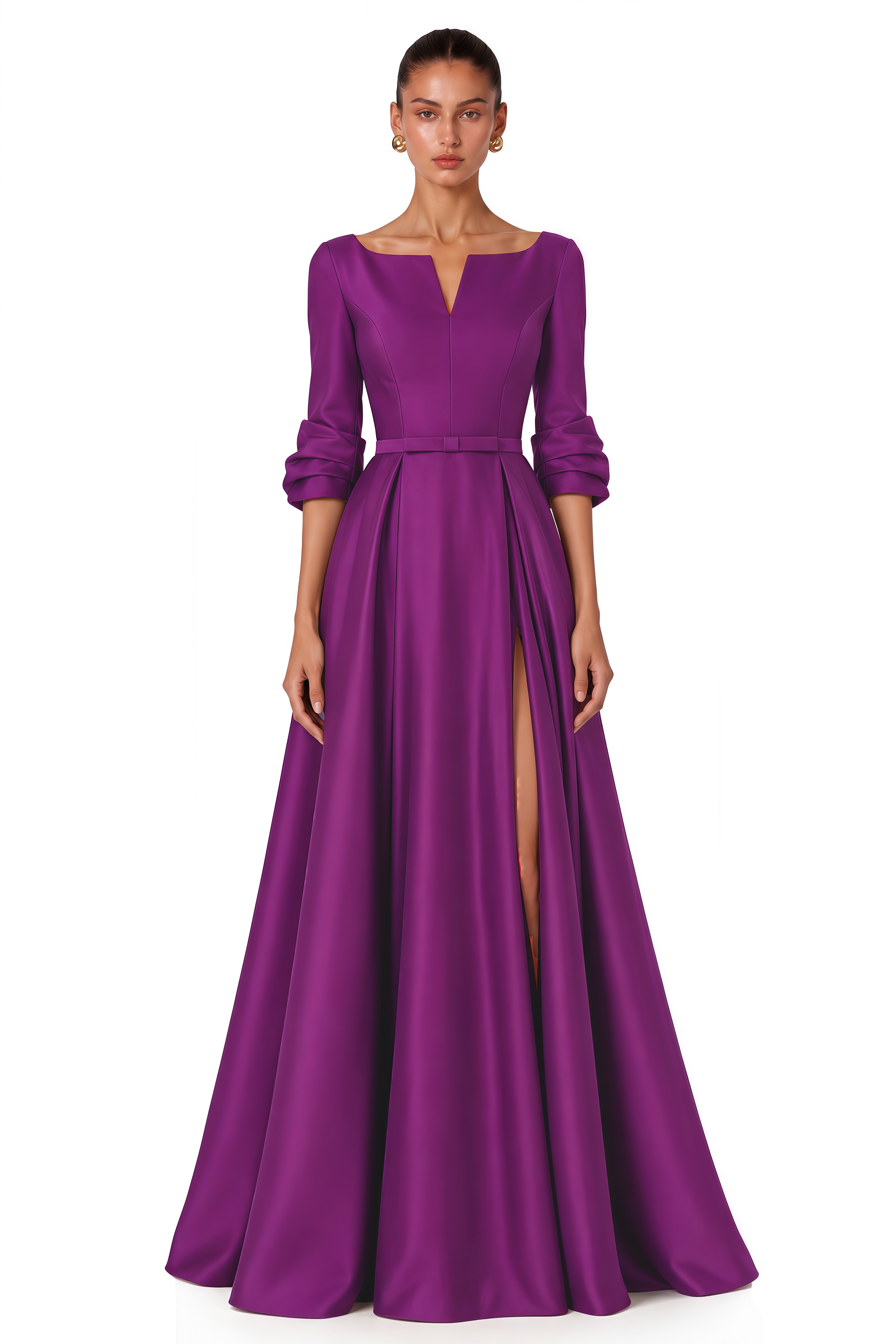 Amarinthe Purple Notched Neck Belted Maxi Dress