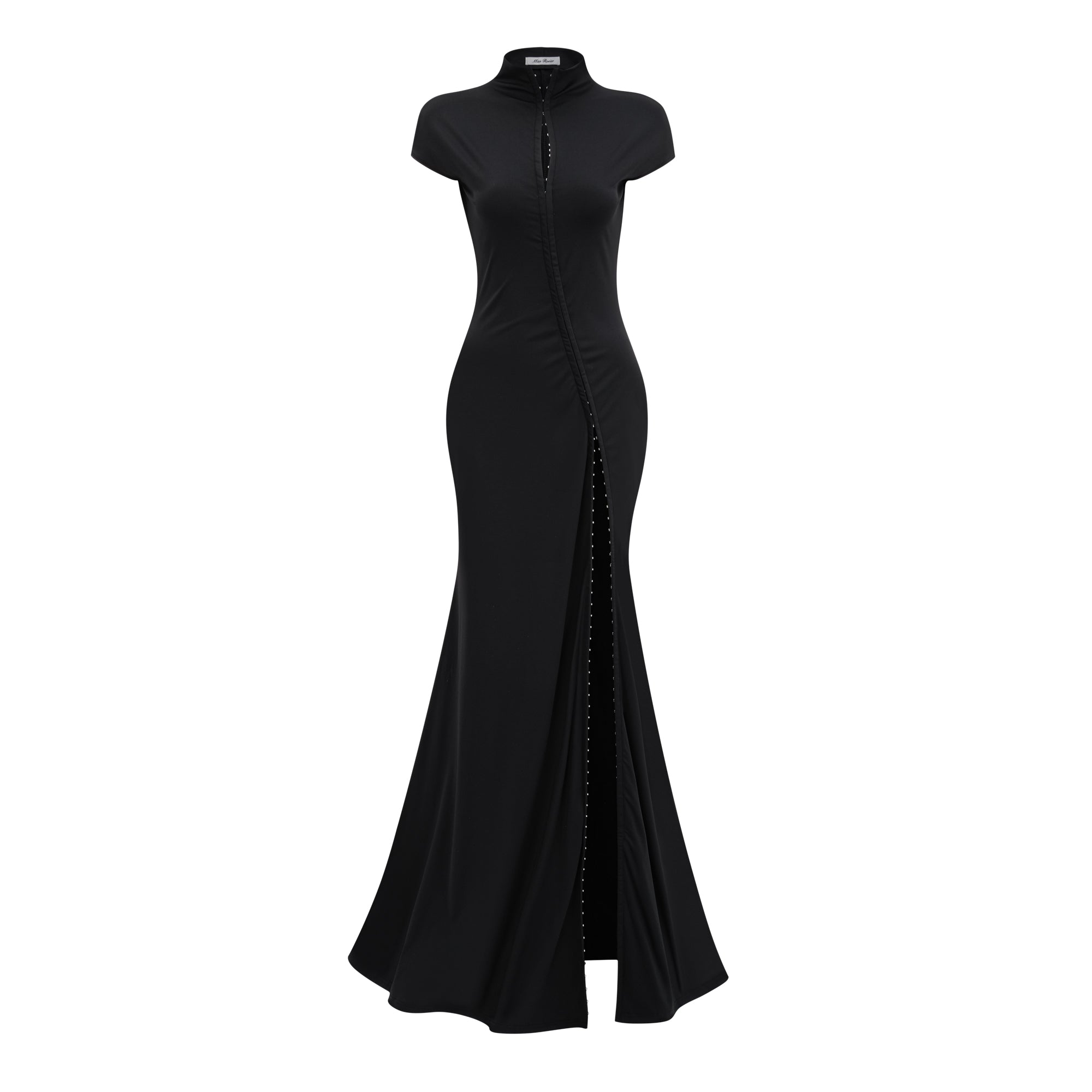 Black High-Split Mock Neck Long Dress