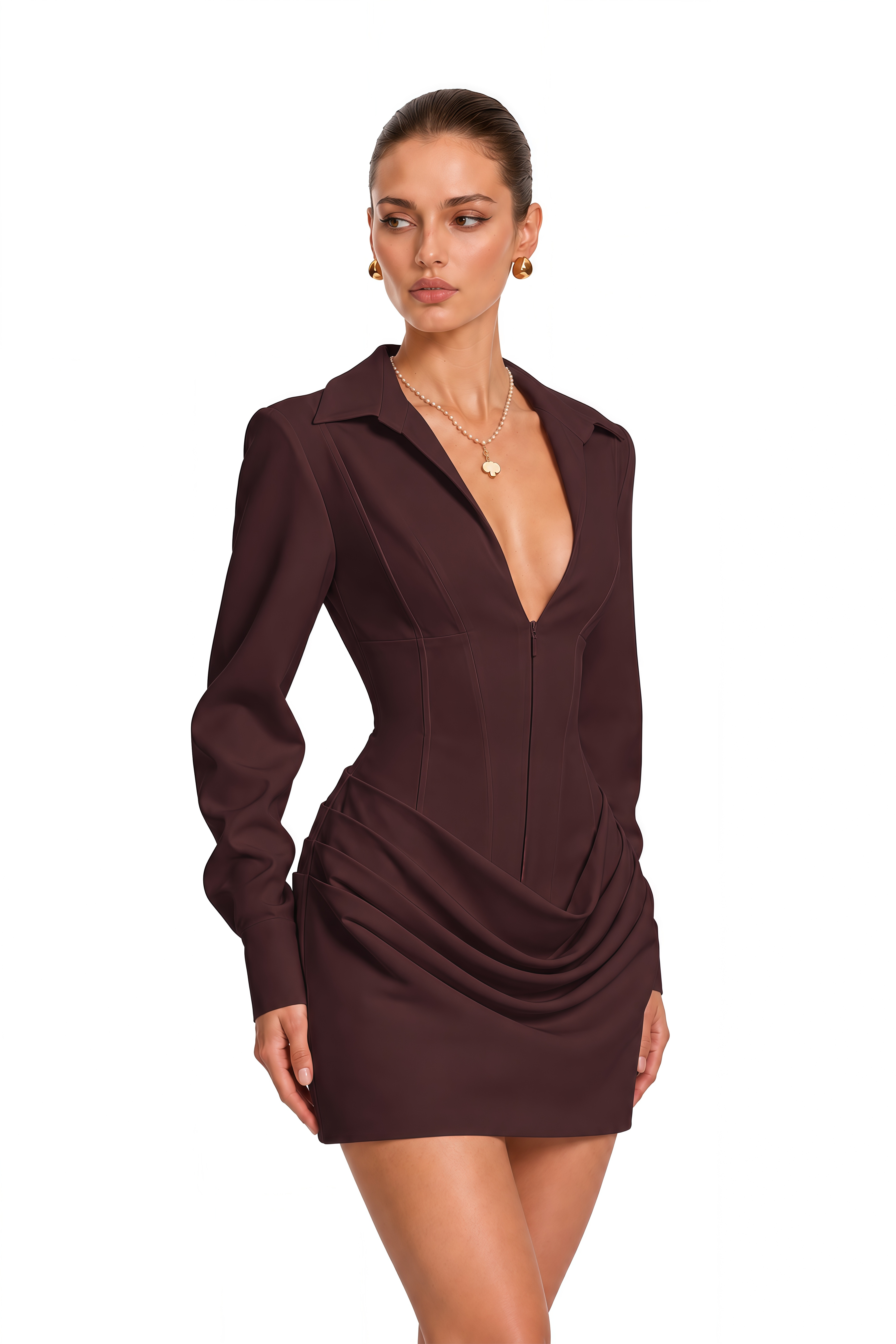 Delphina Burgundy Corset Waist Ruched Mini Dress