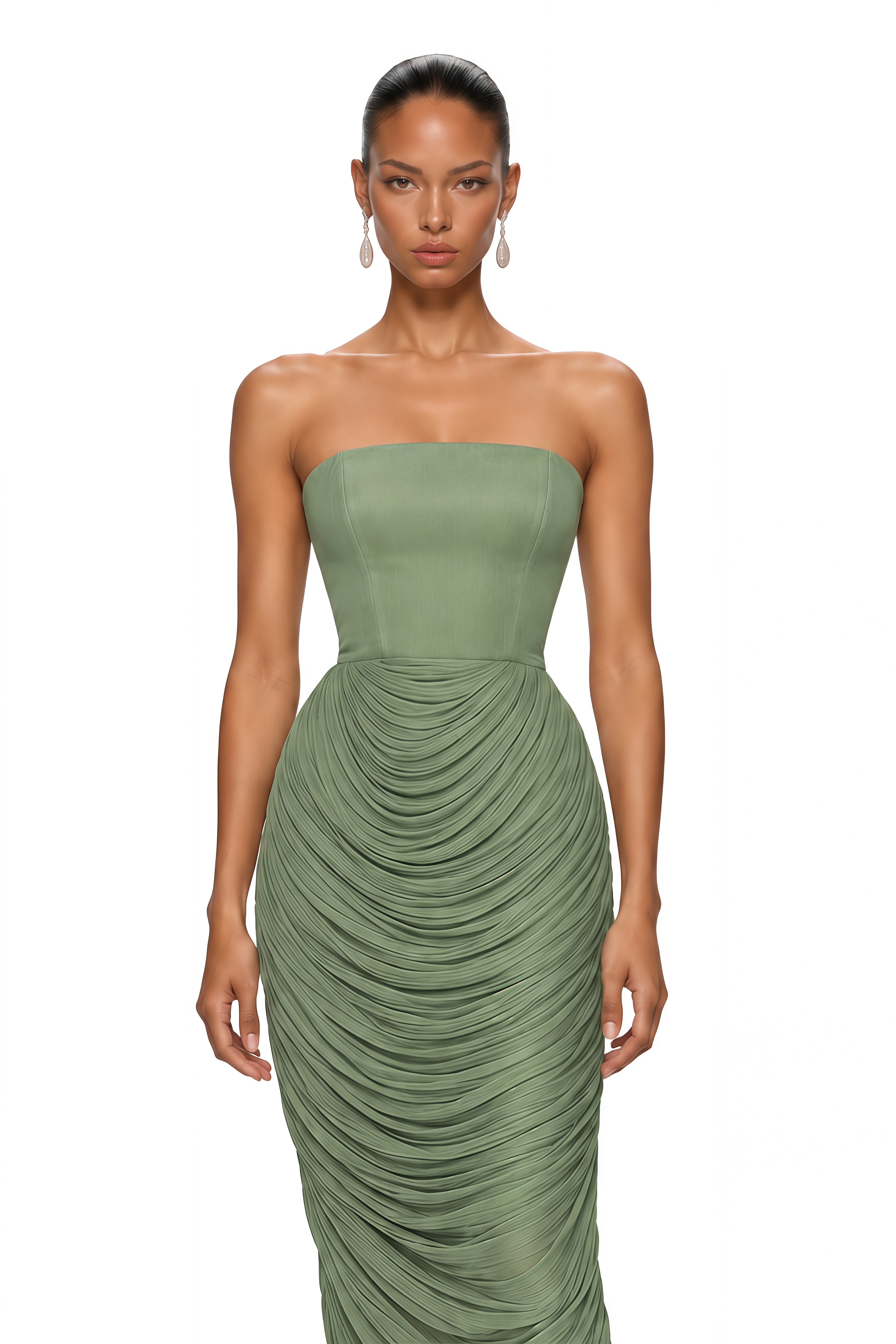 Elysia Green Draped Shawl & Strapless Midi Dress Set