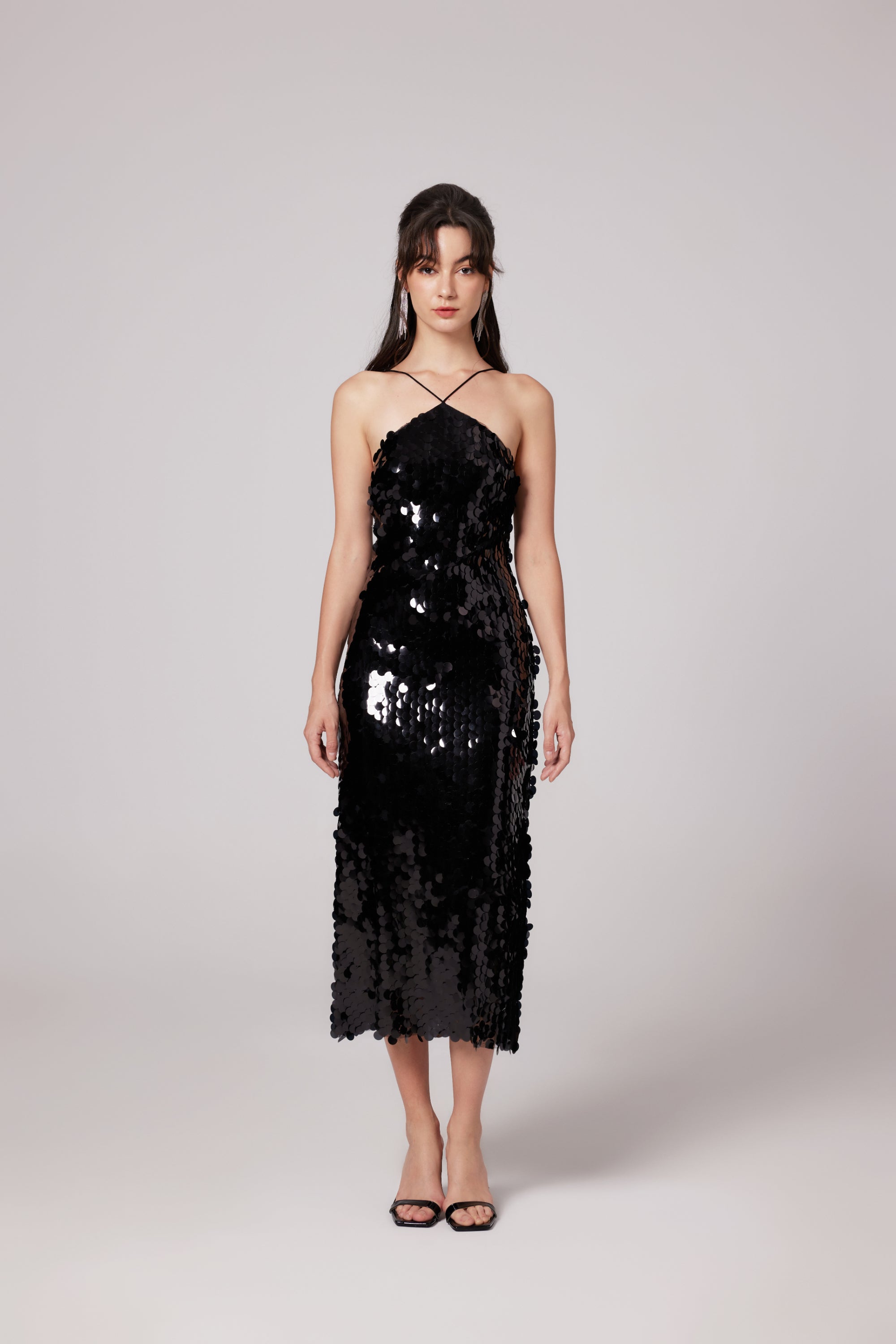 Lysandra black embellished midi dress