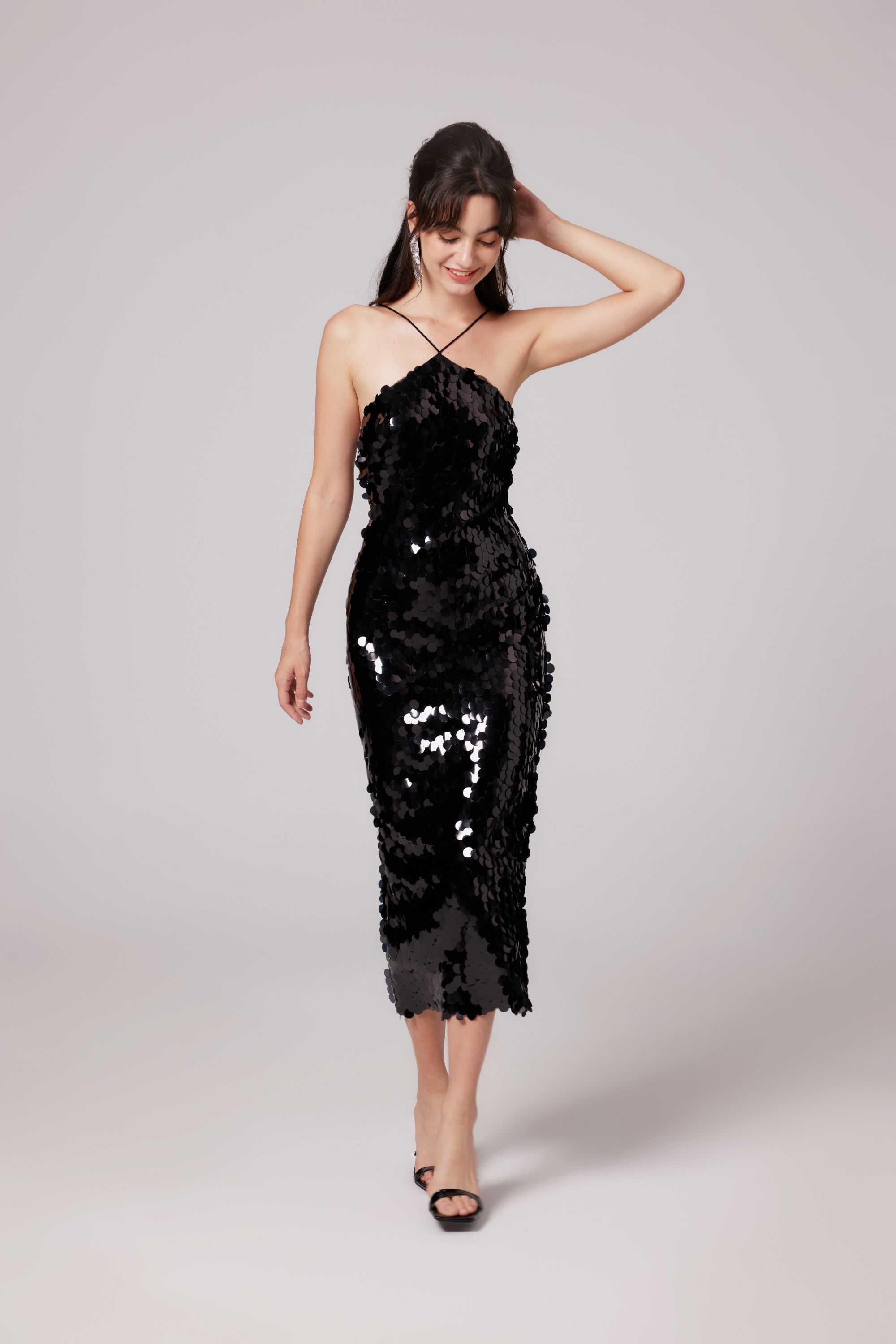 Lysandra black embellished midi dress