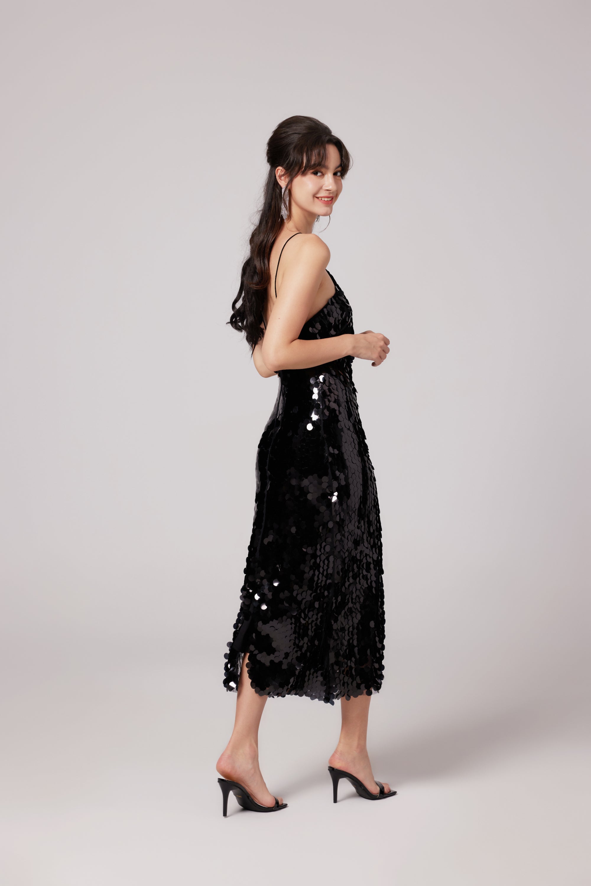 Lysandra black embellished midi dress