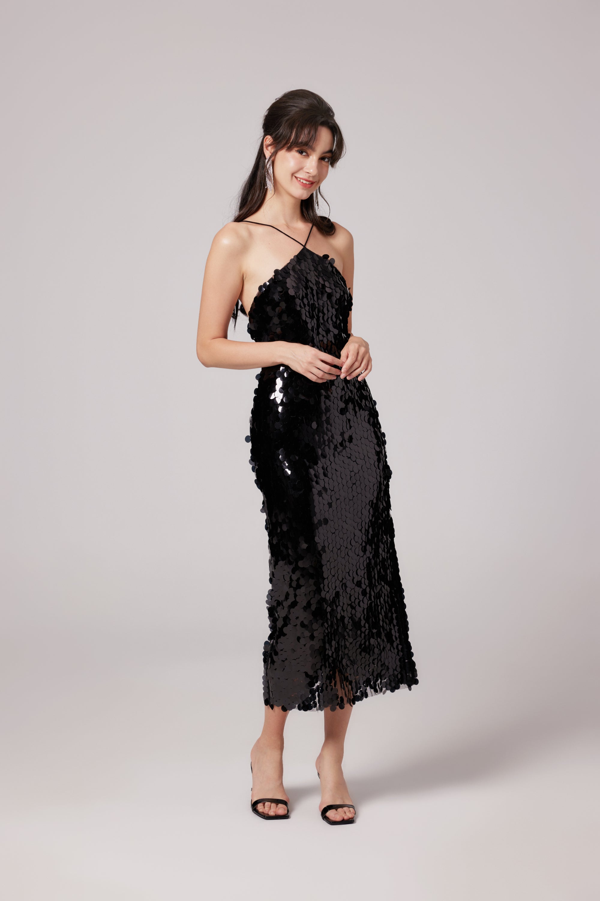 Lysandra black embellished midi dress