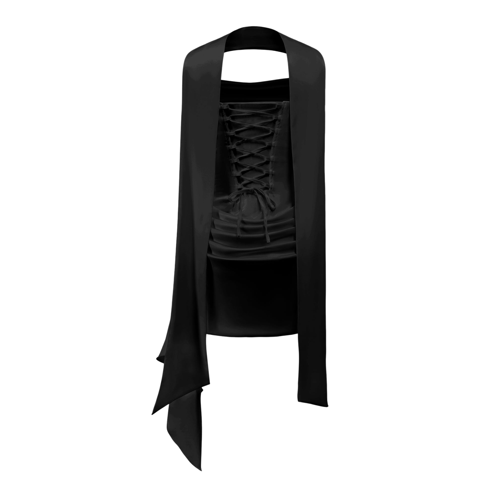 Zenina Black Ruched Ribbon Detail Mini Dress