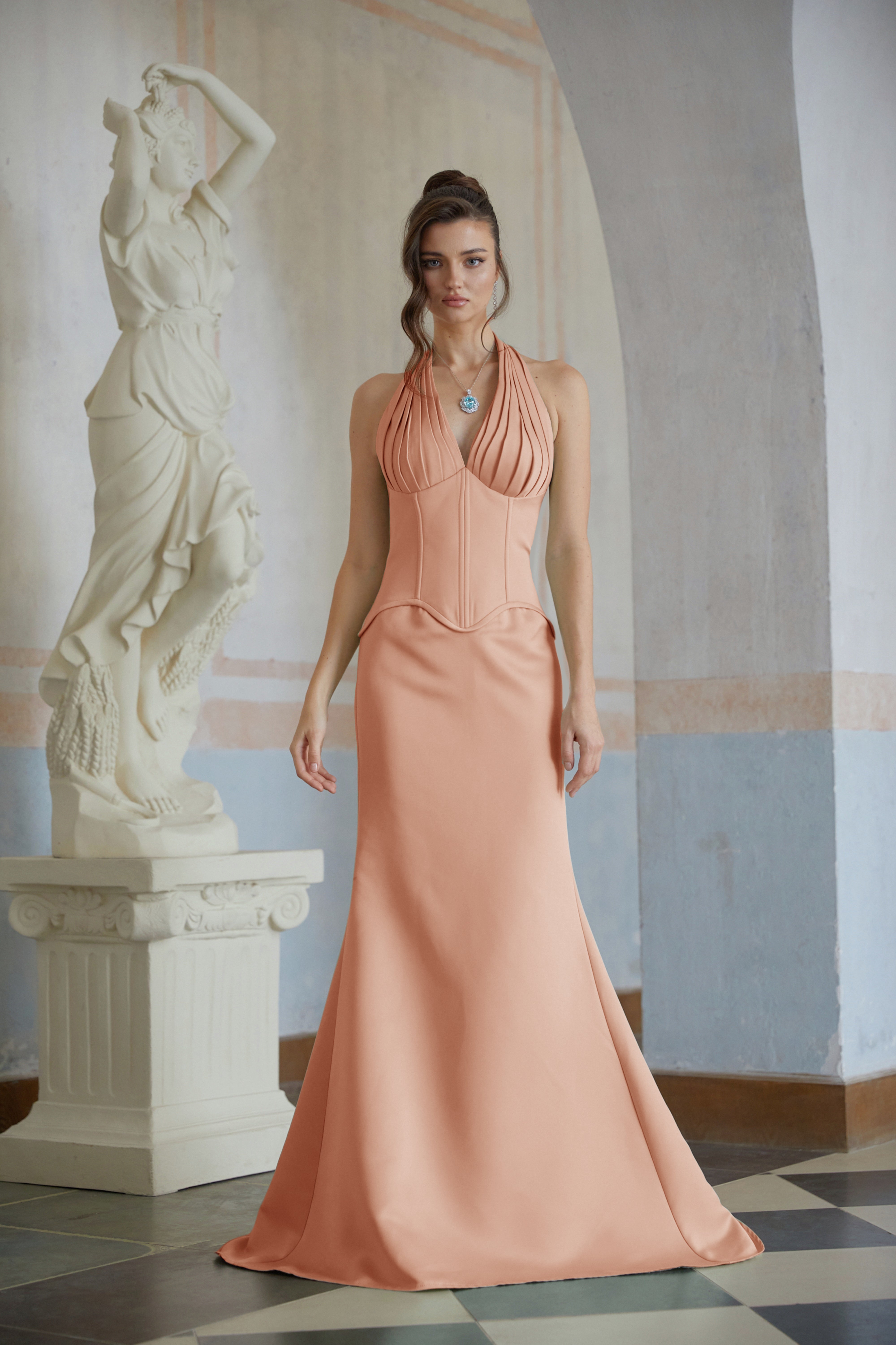 Aurélie Orange Halterneck Mermaid Maxi Dress