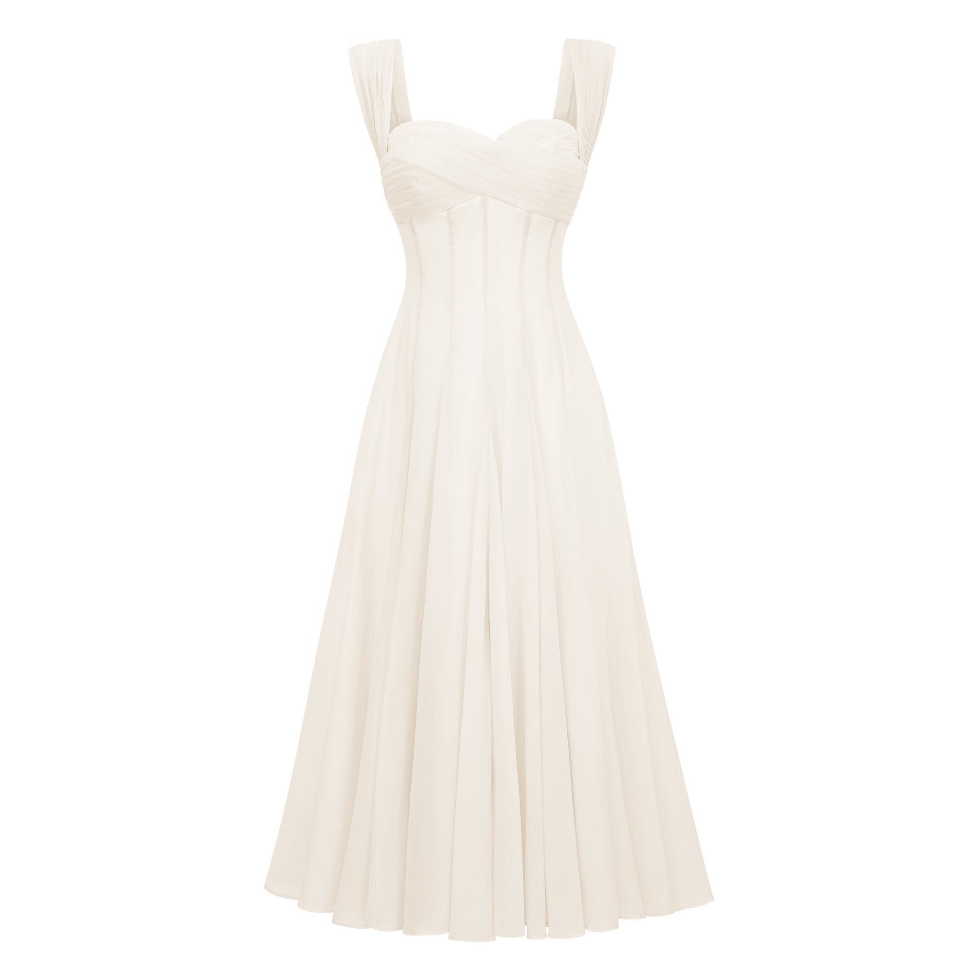 فستان إيراسم متوسط الطول أبيض كريمي منفوش