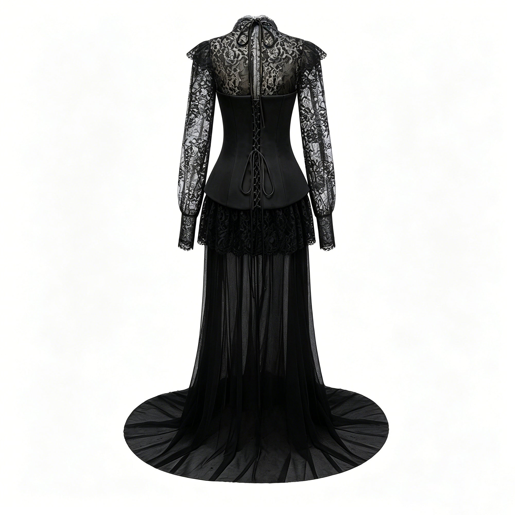 Michalina Black Lace Convertible Gown with Long Sleeves