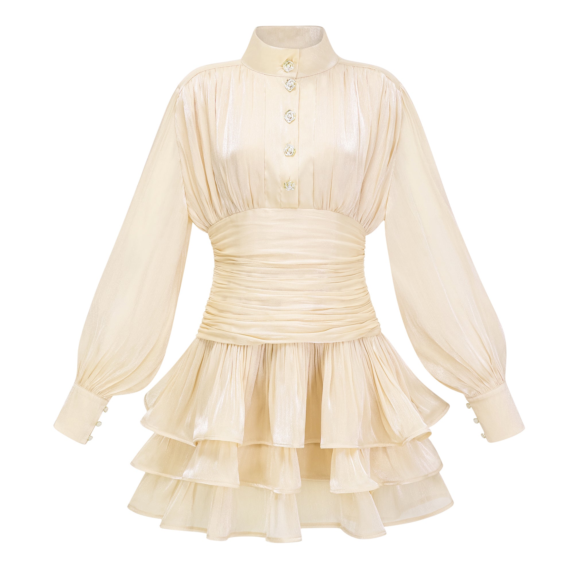 Emersyn Neutrals Minikleid mit hohem Kragen und Rüschendetails