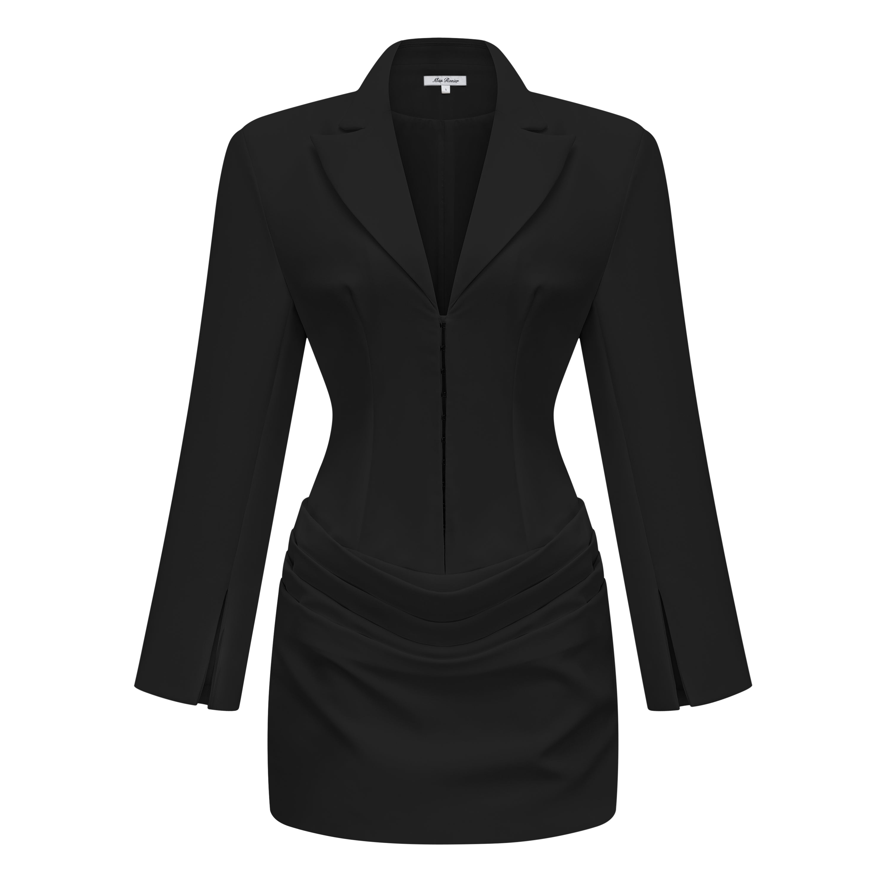 Rosette Black Ruched Blazer Mini Dress