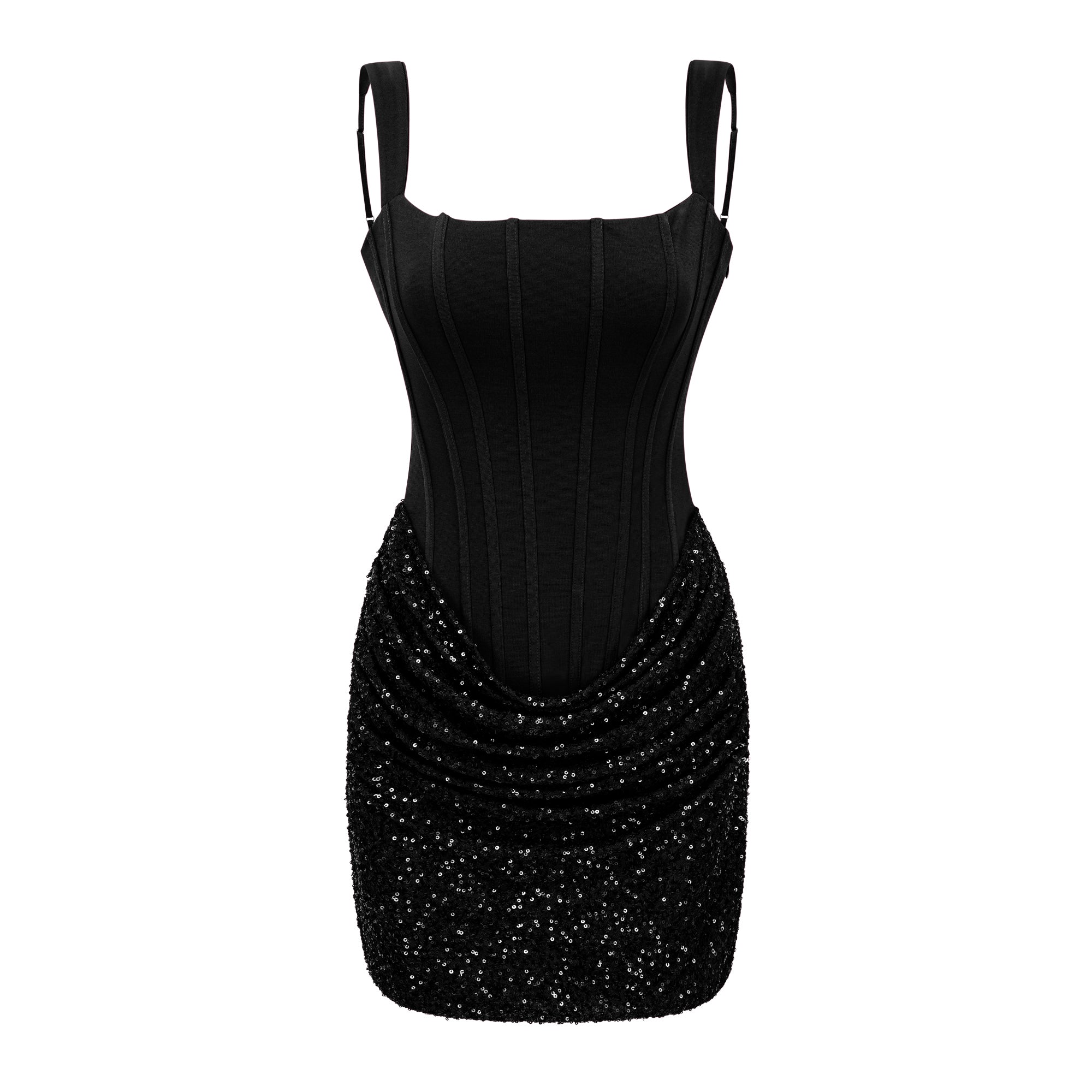 Paulette Black Embellished Ruched Bodycon Mini Dress