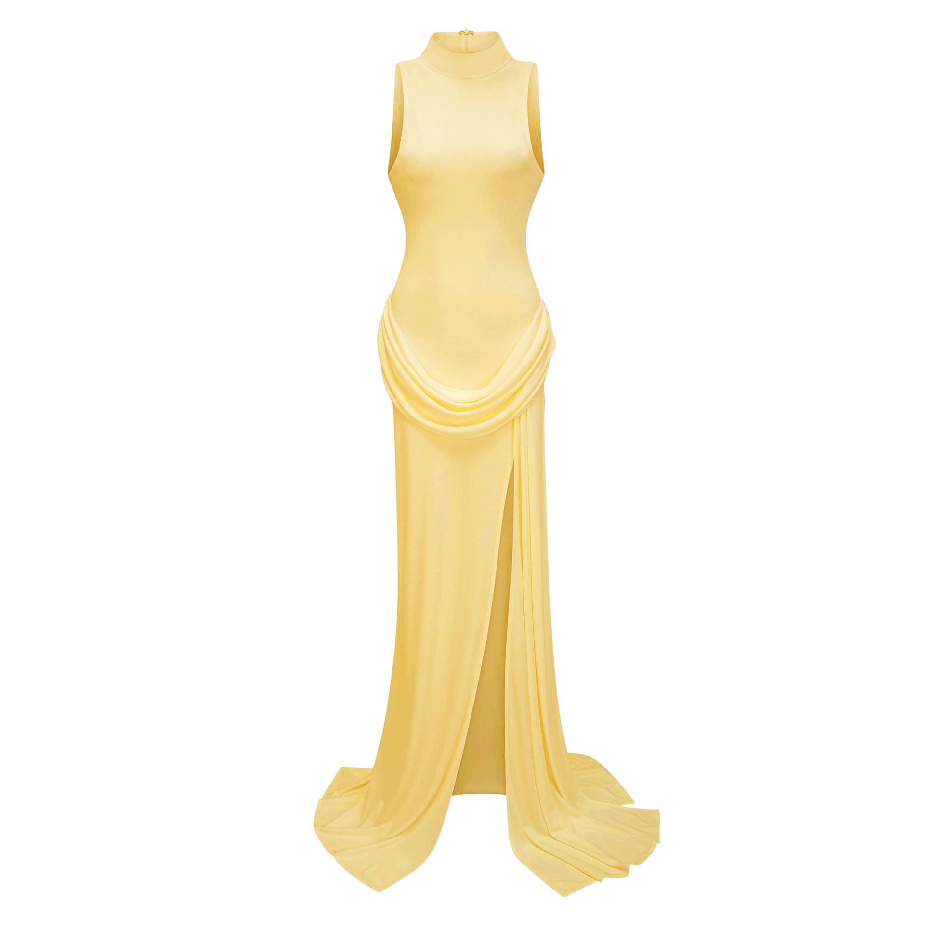 yellow long sleeve turtleneck dress Mystérieuse Yellow Turtleneck Draped Maxi Dress, S / Yellow