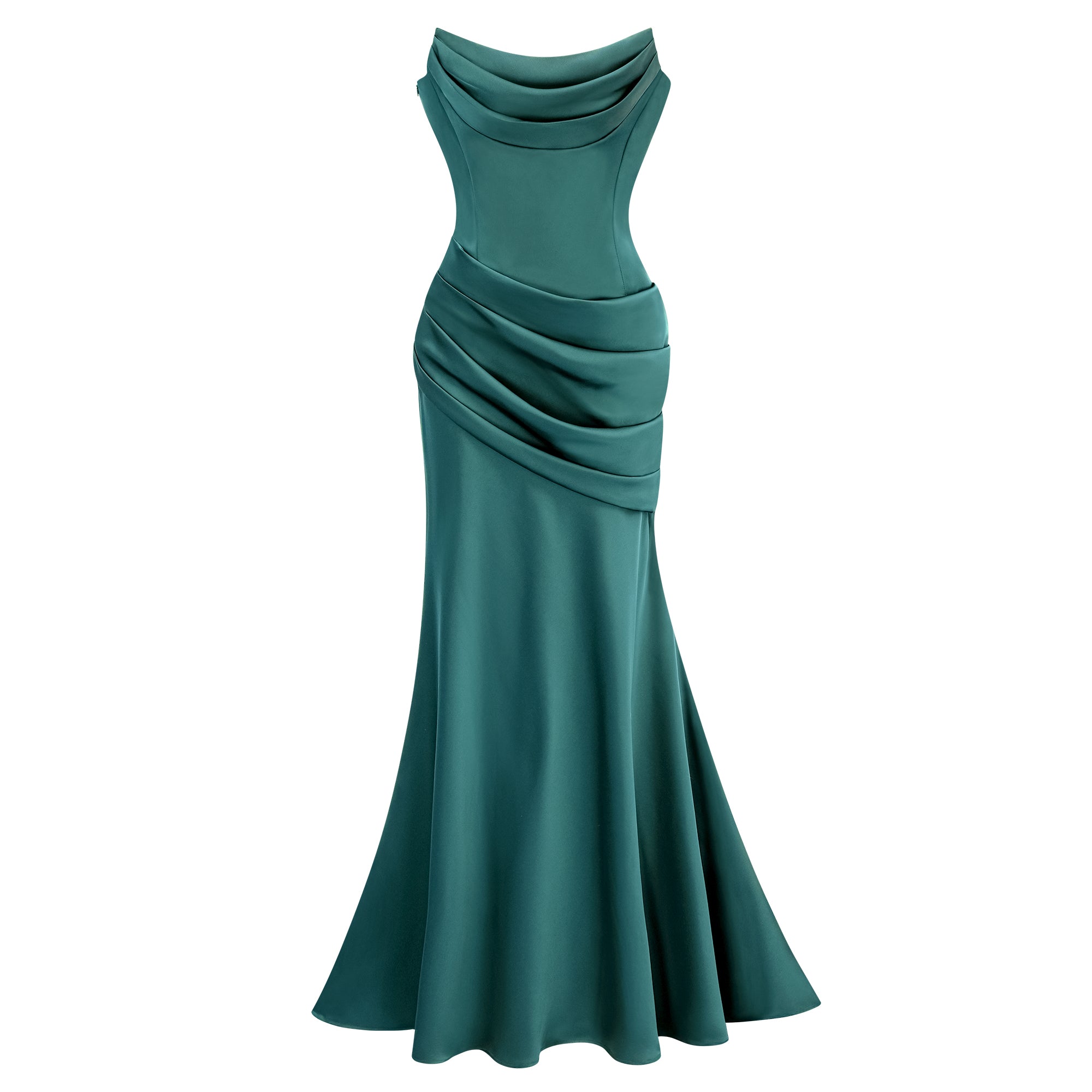 Marilou Green Ruched Satin Maxi Dress