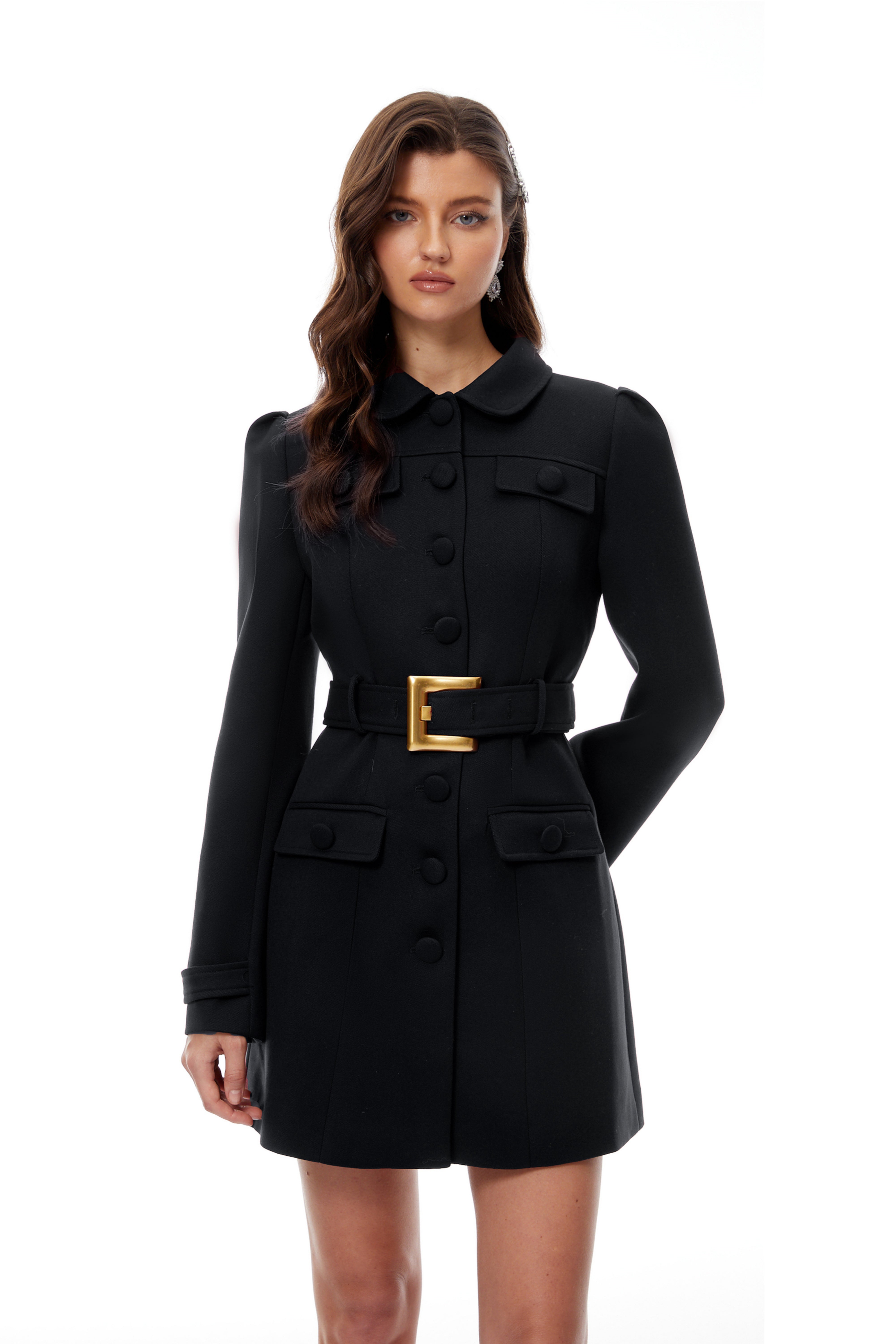 Sofía Black Belted Mini Blazer Dress